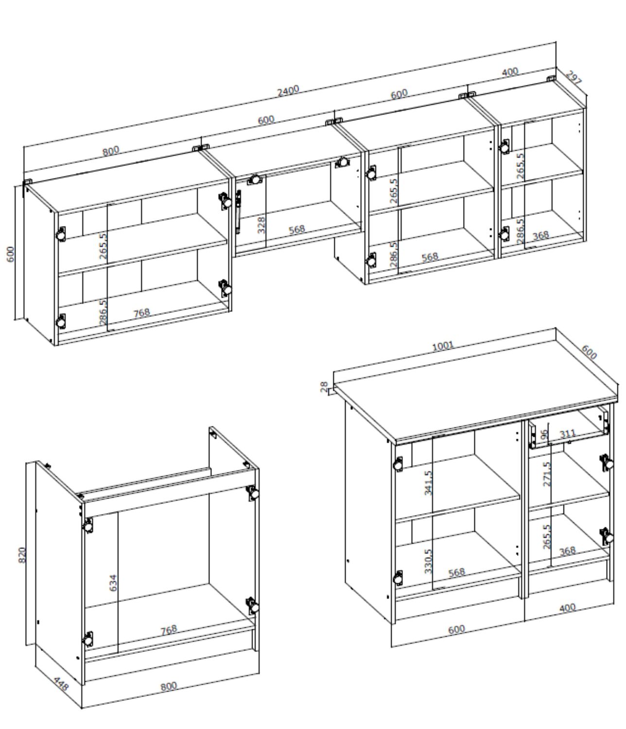 Set bucatarie DARIA, alb/stejar sonoma, PAL laminat, 240 cm
