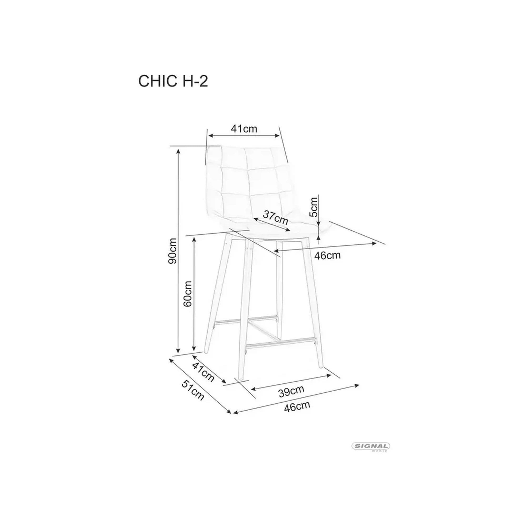 Scaun bar CHIC H-2, galben - Bluvel 68/negru, stofa catifelata/metal, 46x51x90 cm