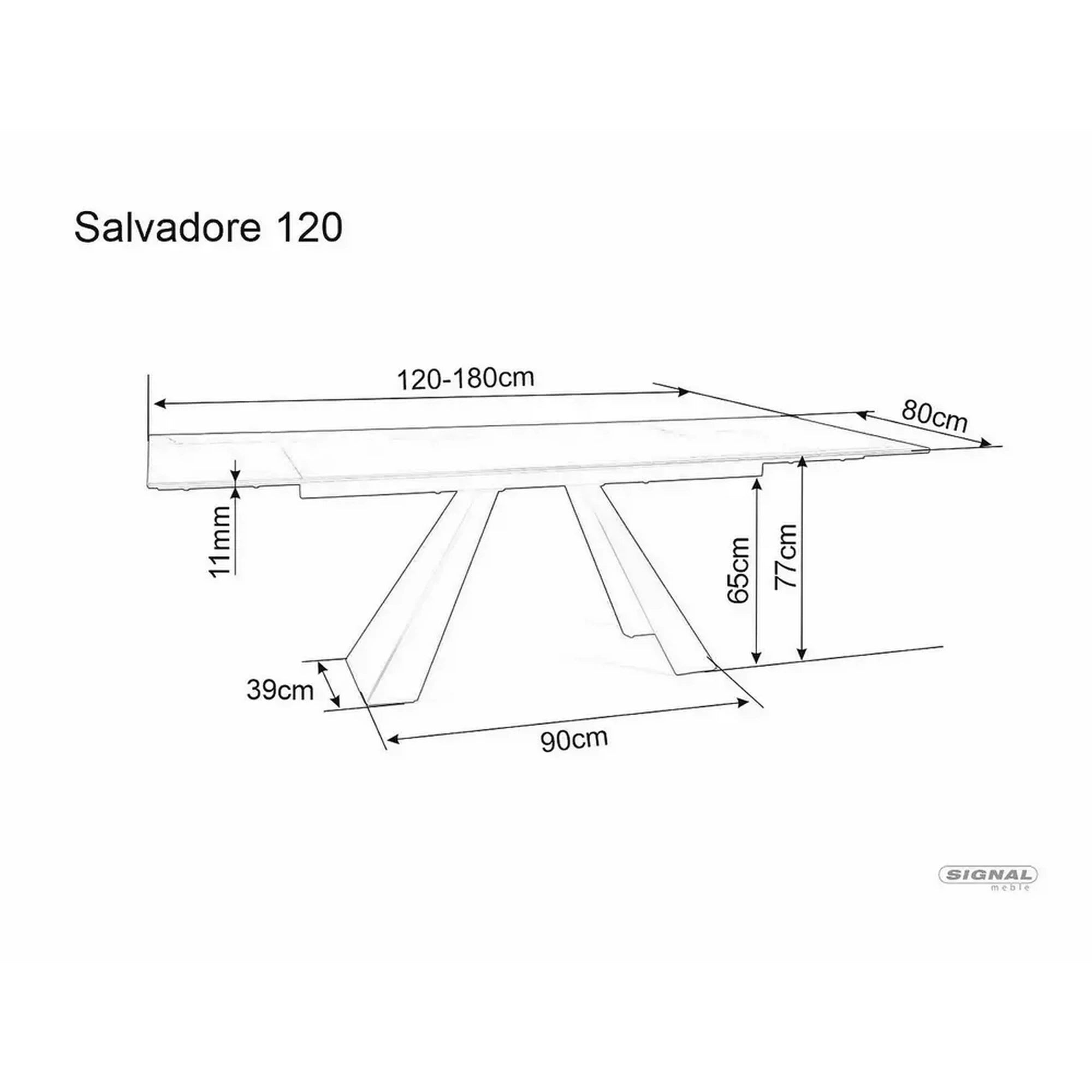 Masa extensibila SALVADORE, negru mat, sticla securizata, 120-180x80x76 cm