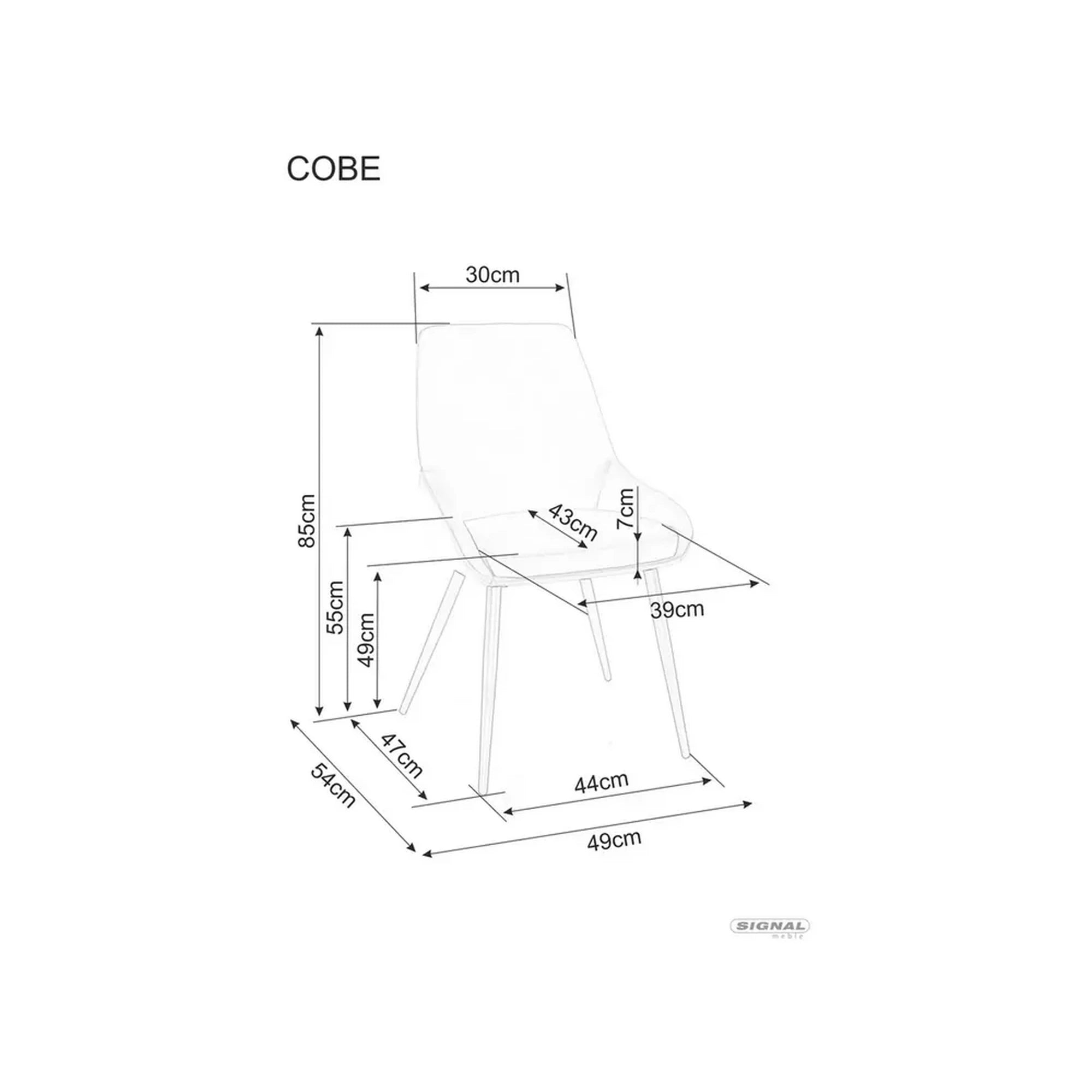 Scaun COBE, bej/negru, stofa catifelata/metal, 49x43x85 cm