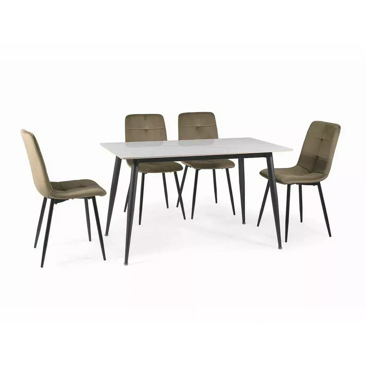Masuta RION, alb cu efect de marmura/negru mat, ceramica/metal, 160x90X76 cm