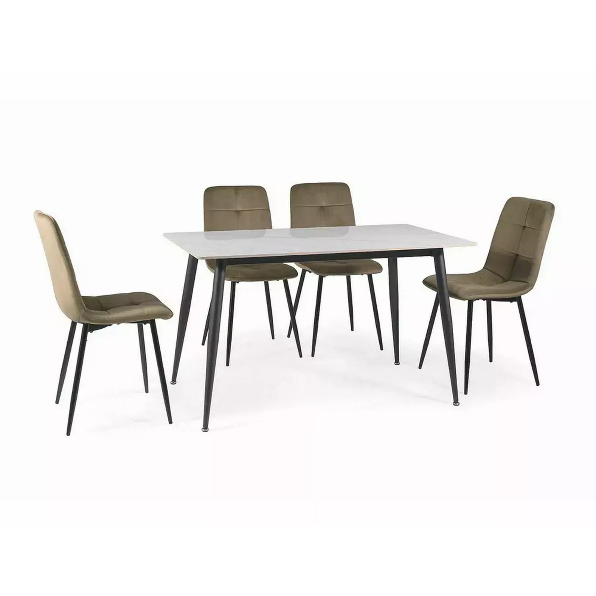 Masuta RION, alb cu efect de marmura/negru mat, ceramica/metal, 160x90X76 cm