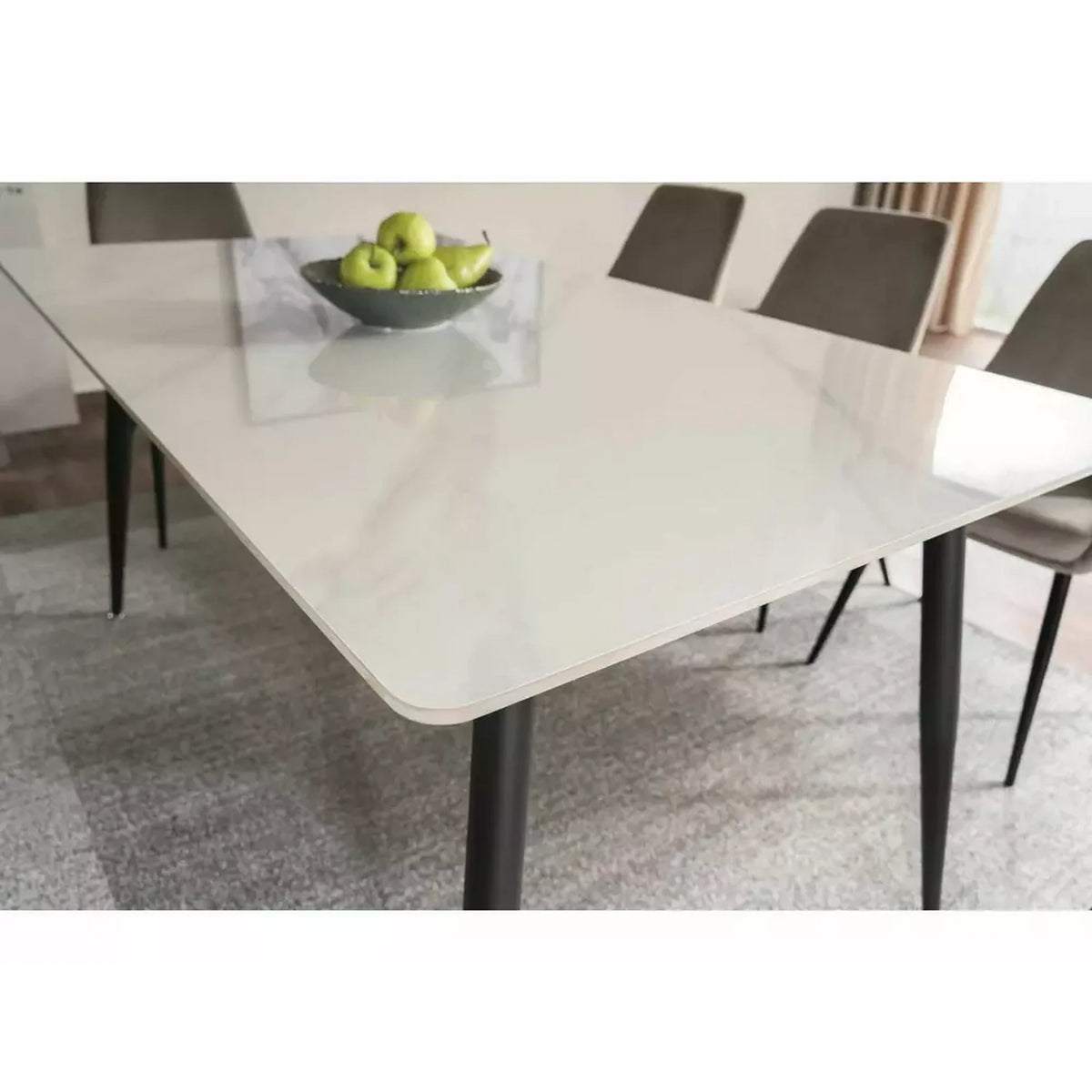 Masuta RION, alb cu efect de marmura/negru mat, ceramica/metal, 160x90X76 cm