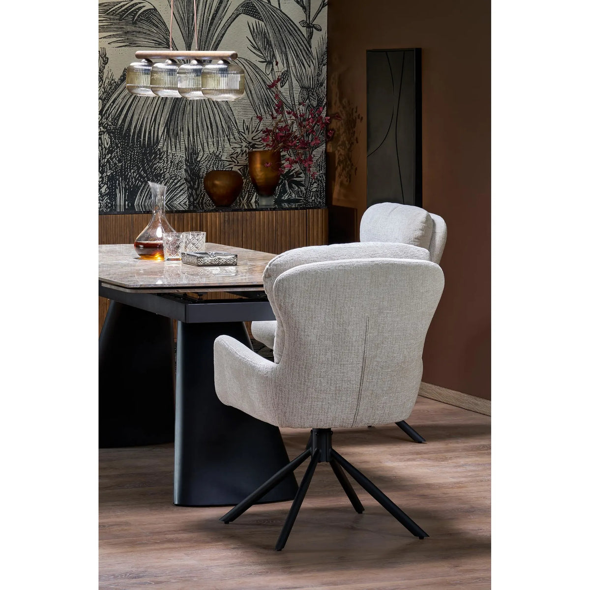 Scaun rotativ K593, bej/negru, stofa/metal, 56x54x89 cm