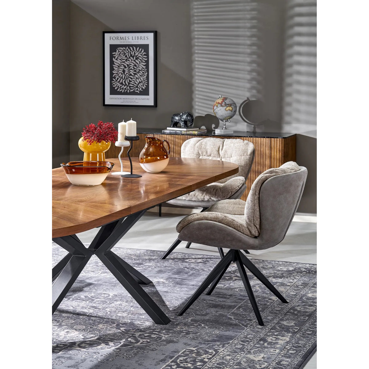 Scaun rotativ K599, bej/negru, stofa/piele ecologica/metal, 62x67x85 cm