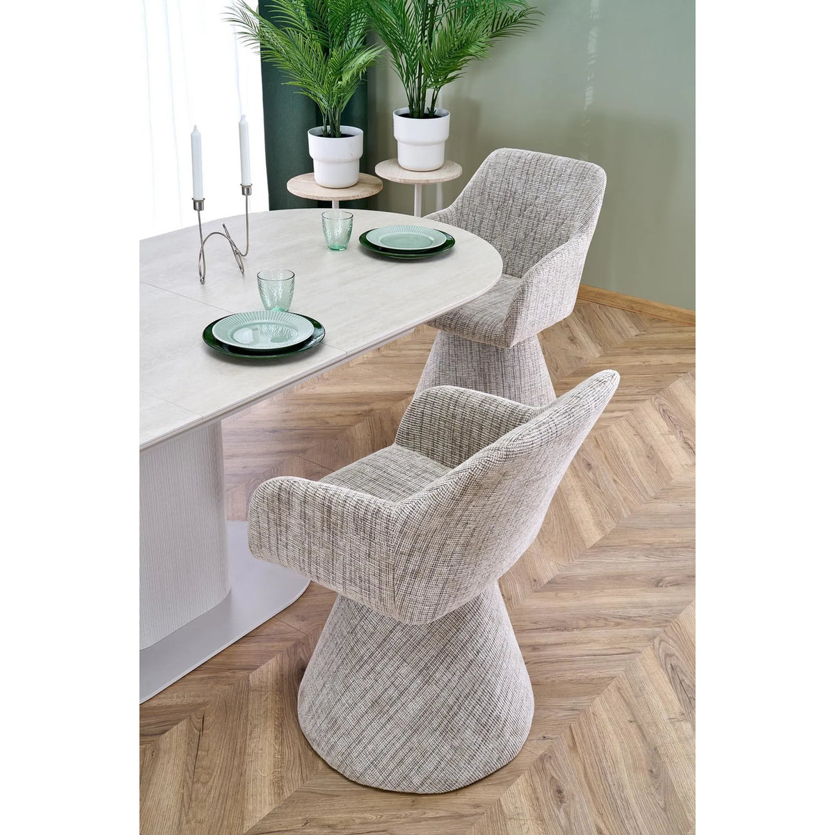 Scaun rotativ K603, stofa clasica bej, 55x55x85 cm