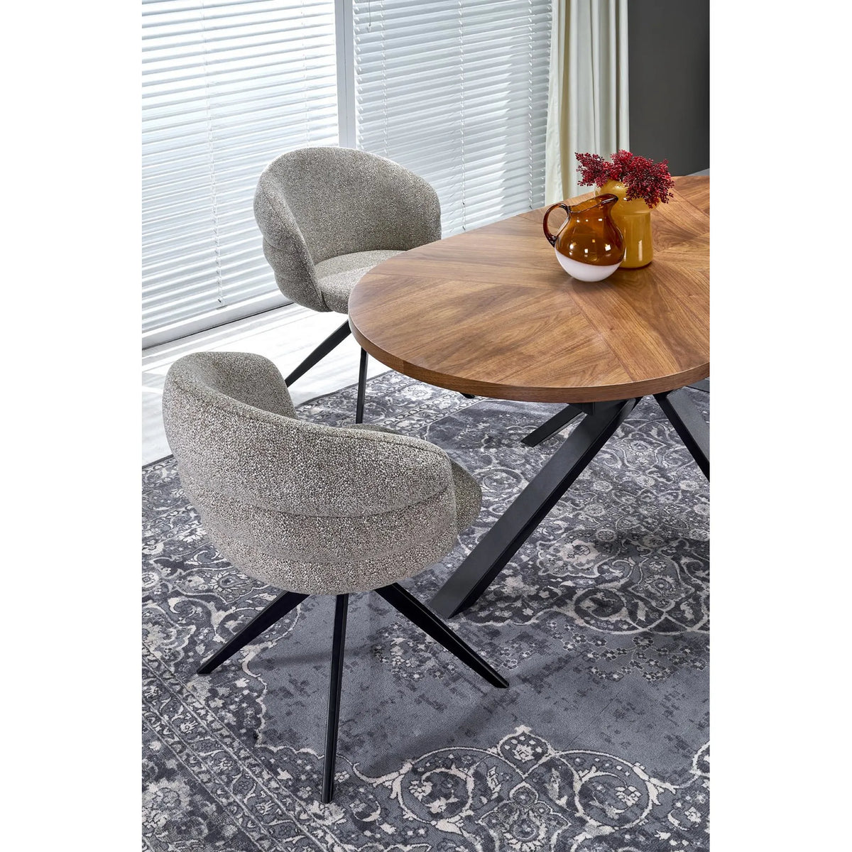 Scaun rotativ K604, bej/negru, stofa/metal, 65x62x85 cm