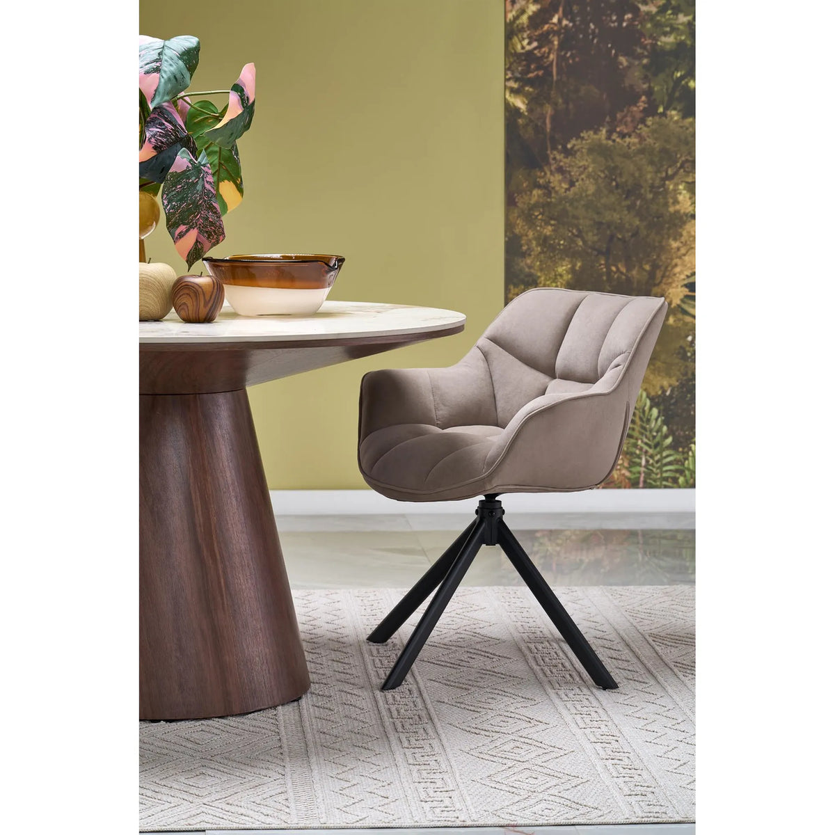 Scaun rotativ K610, bej/negru, stofa catifelata/metal, 65x64x79 cm