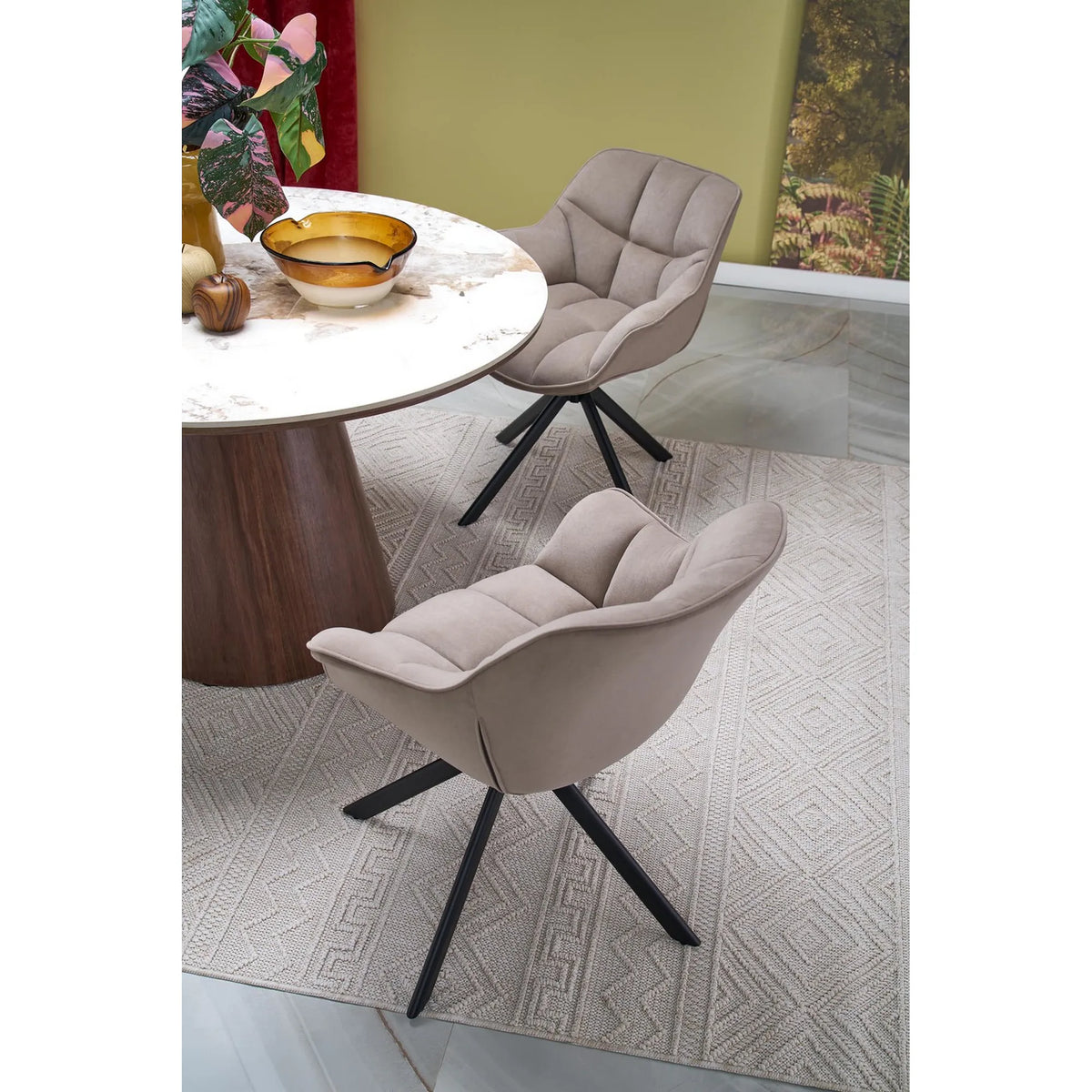 Scaun rotativ K610, bej/negru, stofa catifelata/metal, 65x64x79 cm