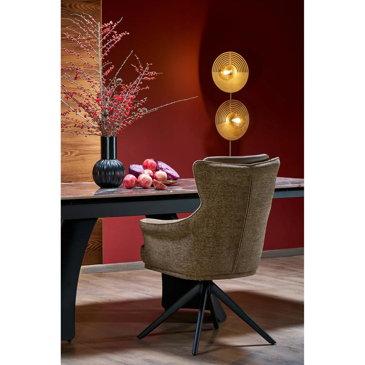 Scaun rotativ K611, maro, piele ecologica/stofa, 64x66x96 cm