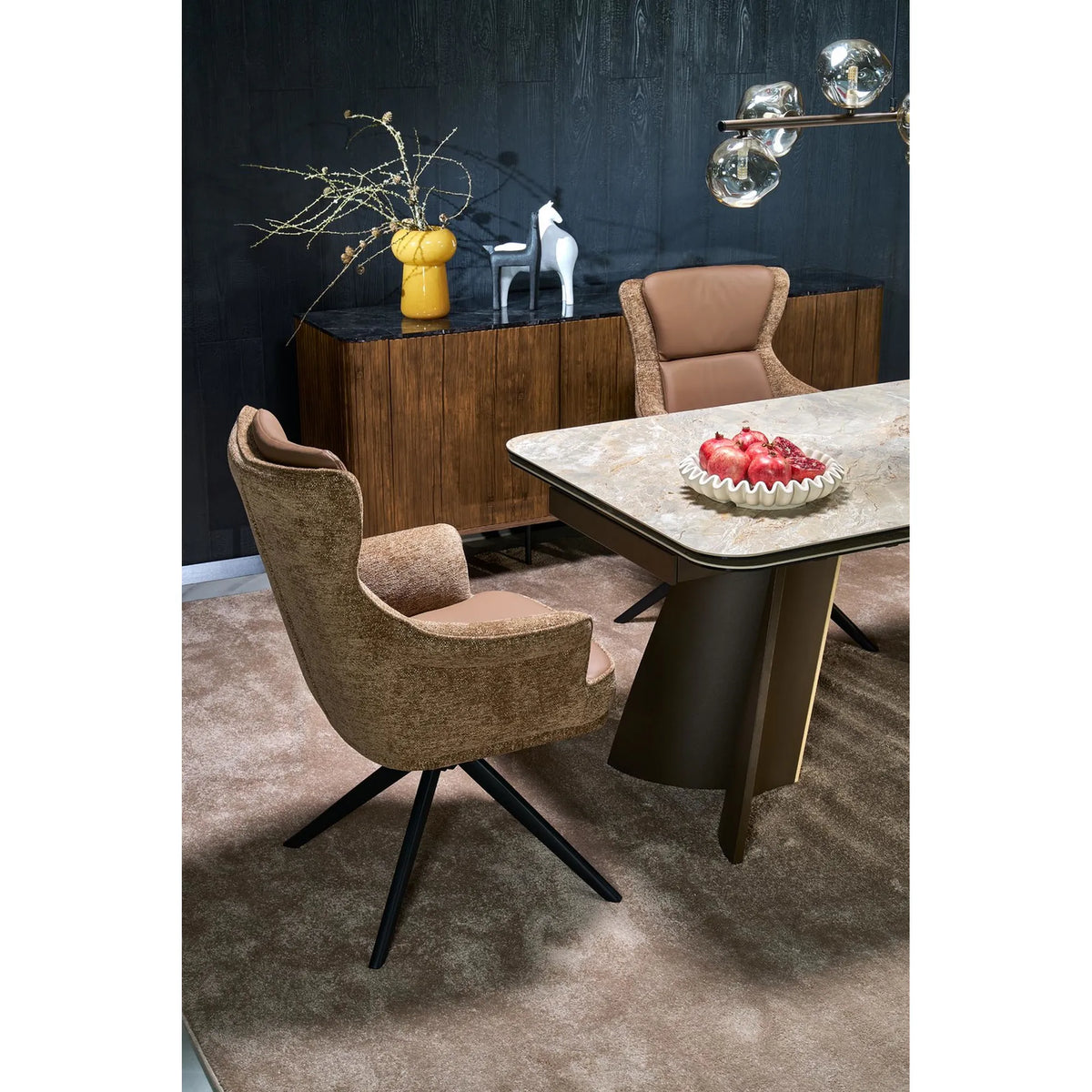 Scaun rotativ K611, maro, piele ecologica/stofa, 64x66x96 cm