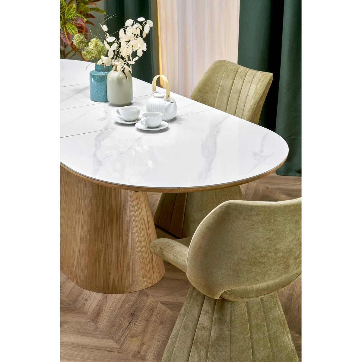 Scaun rotativ K613, stofa clasica verde olive, 53x60x87 cm