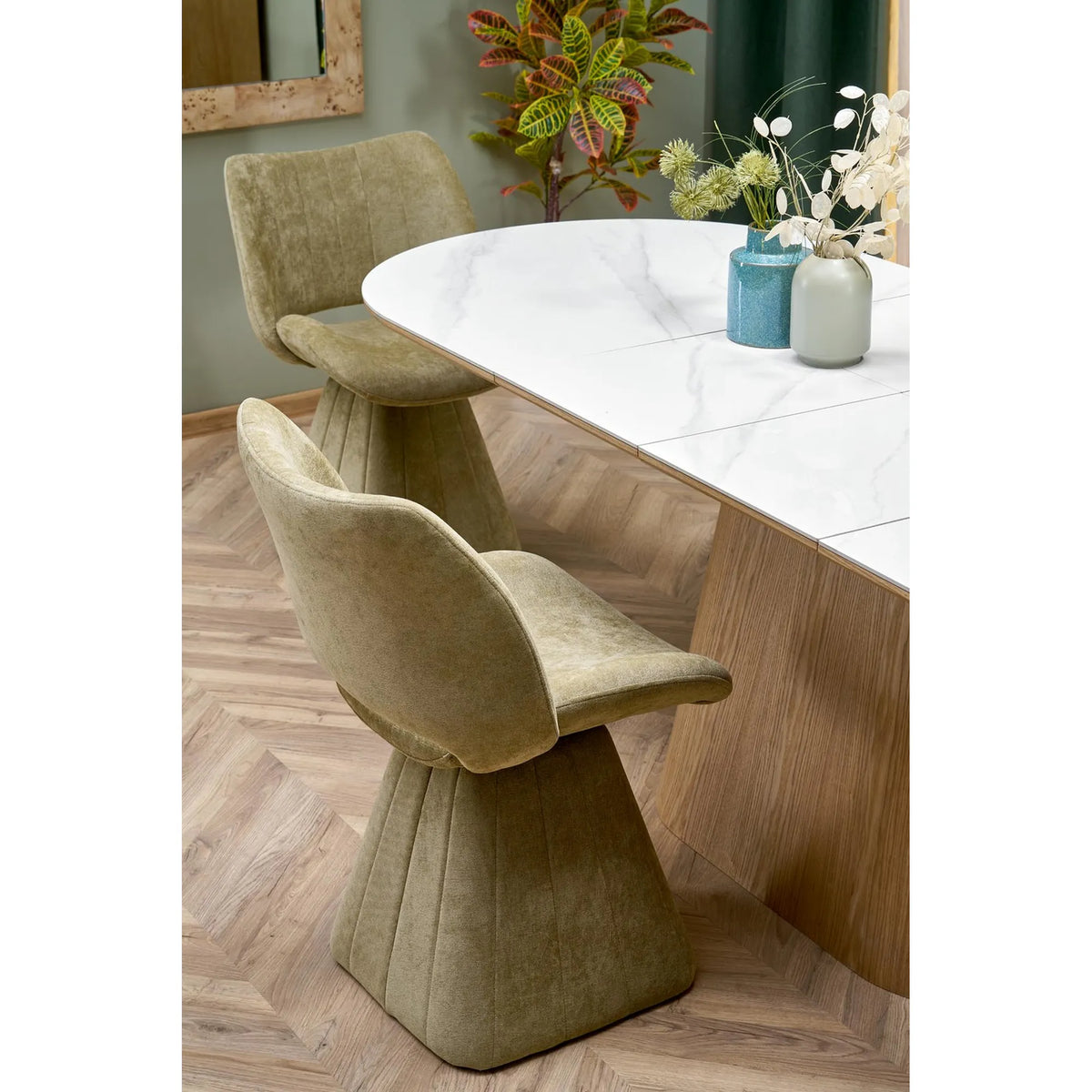 Scaun rotativ K613, stofa clasica verde olive, 53x60x87 cm