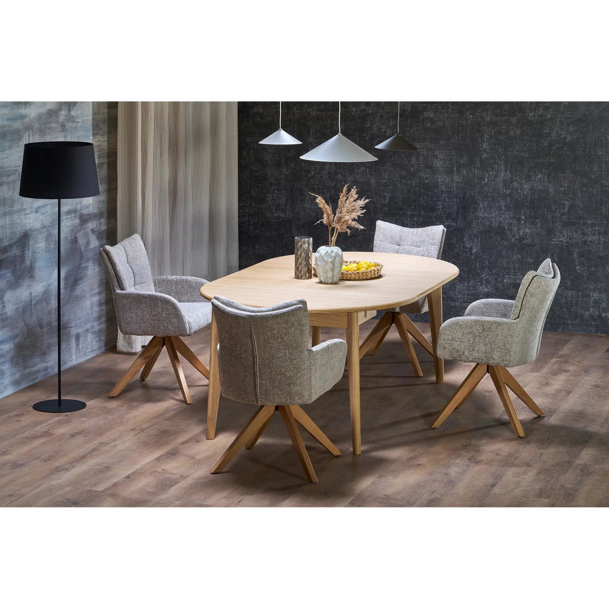 Scaun rotativ K540, bej/stejar, stofa/lemn, 60x63x89 cm