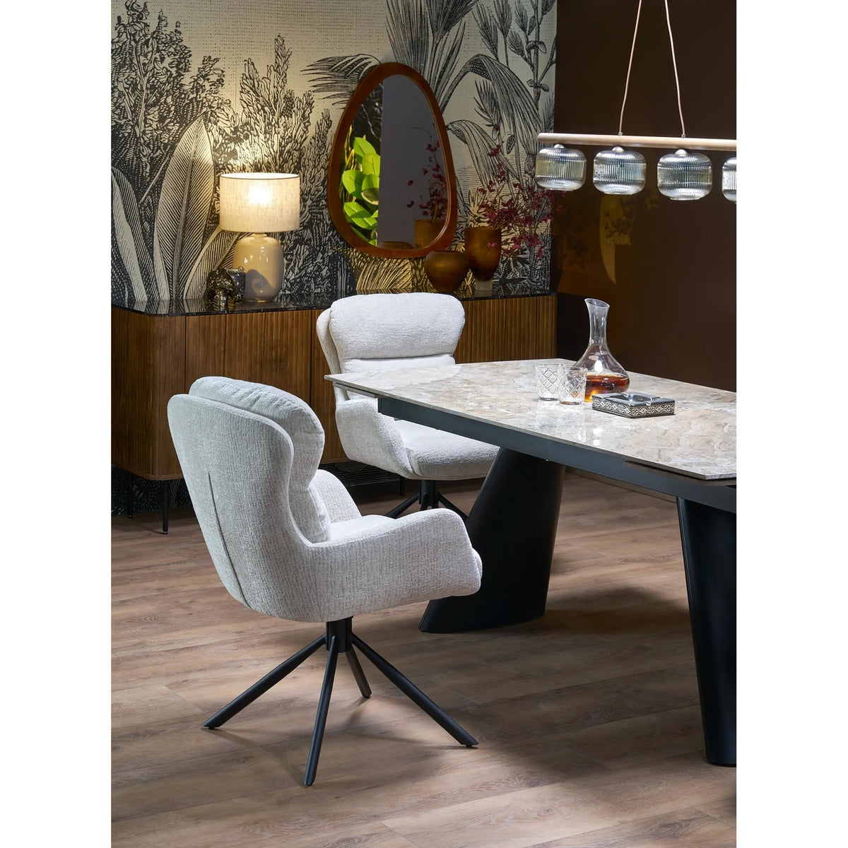 Scaun rotativ K593, bej/negru, stofa/metal, 56x54x89 cm