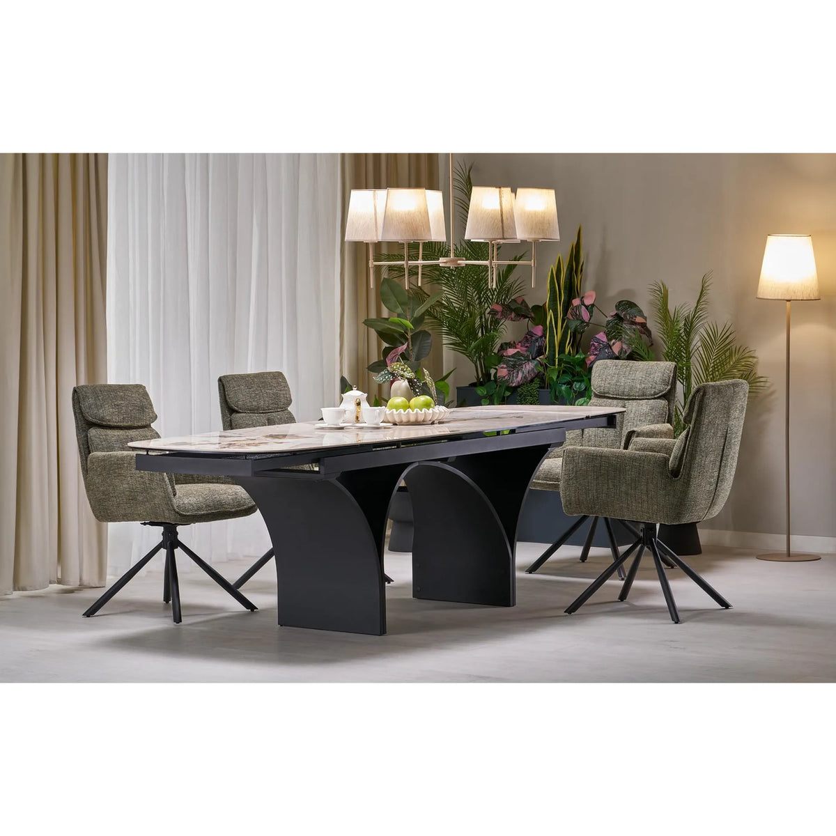 Scaun rotativ K596, verde olive/negru, stofa clasica/metal, 66x66x93 cm