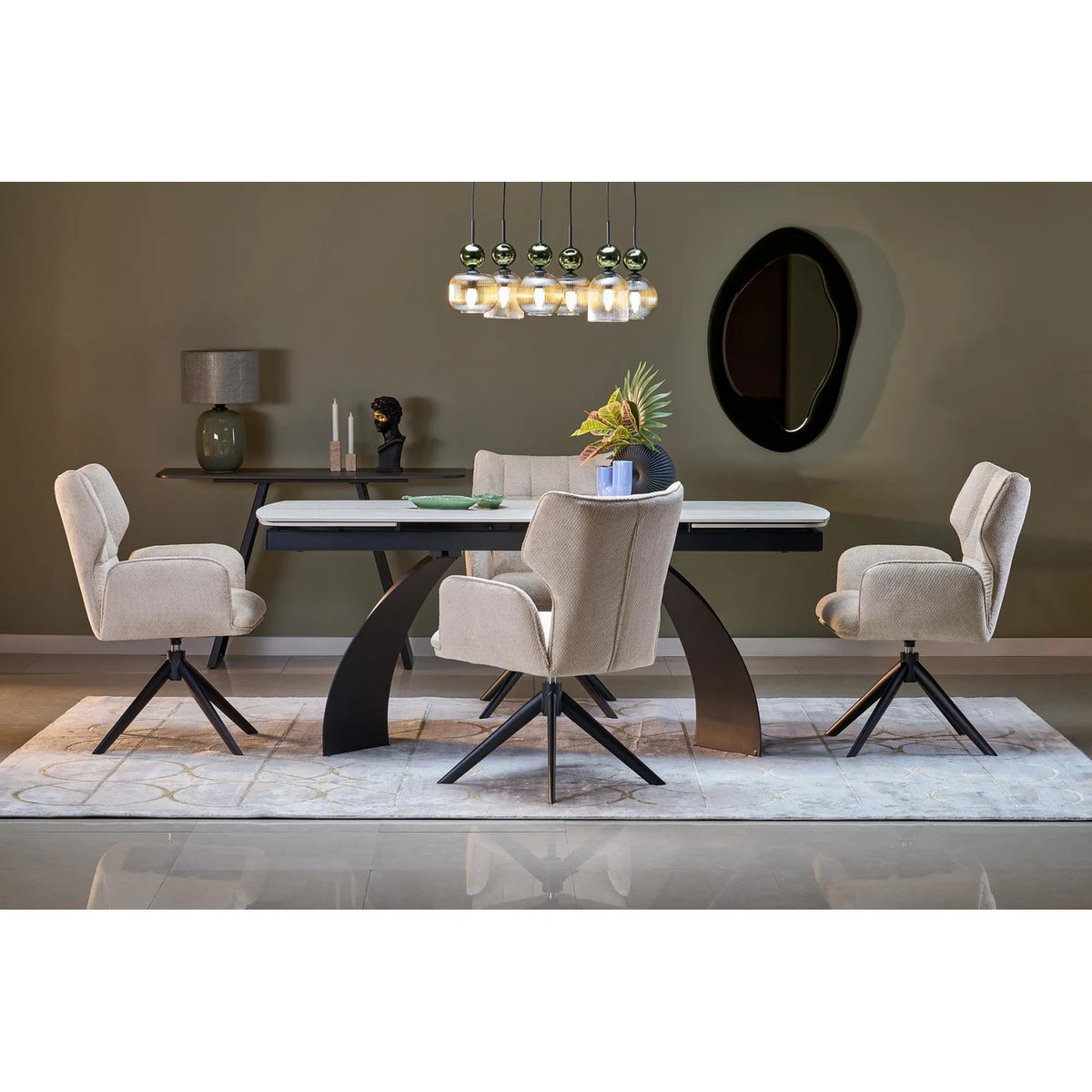 Scaun rotativ K601, bej/negru, stofa/metal, 57x64x90 cm