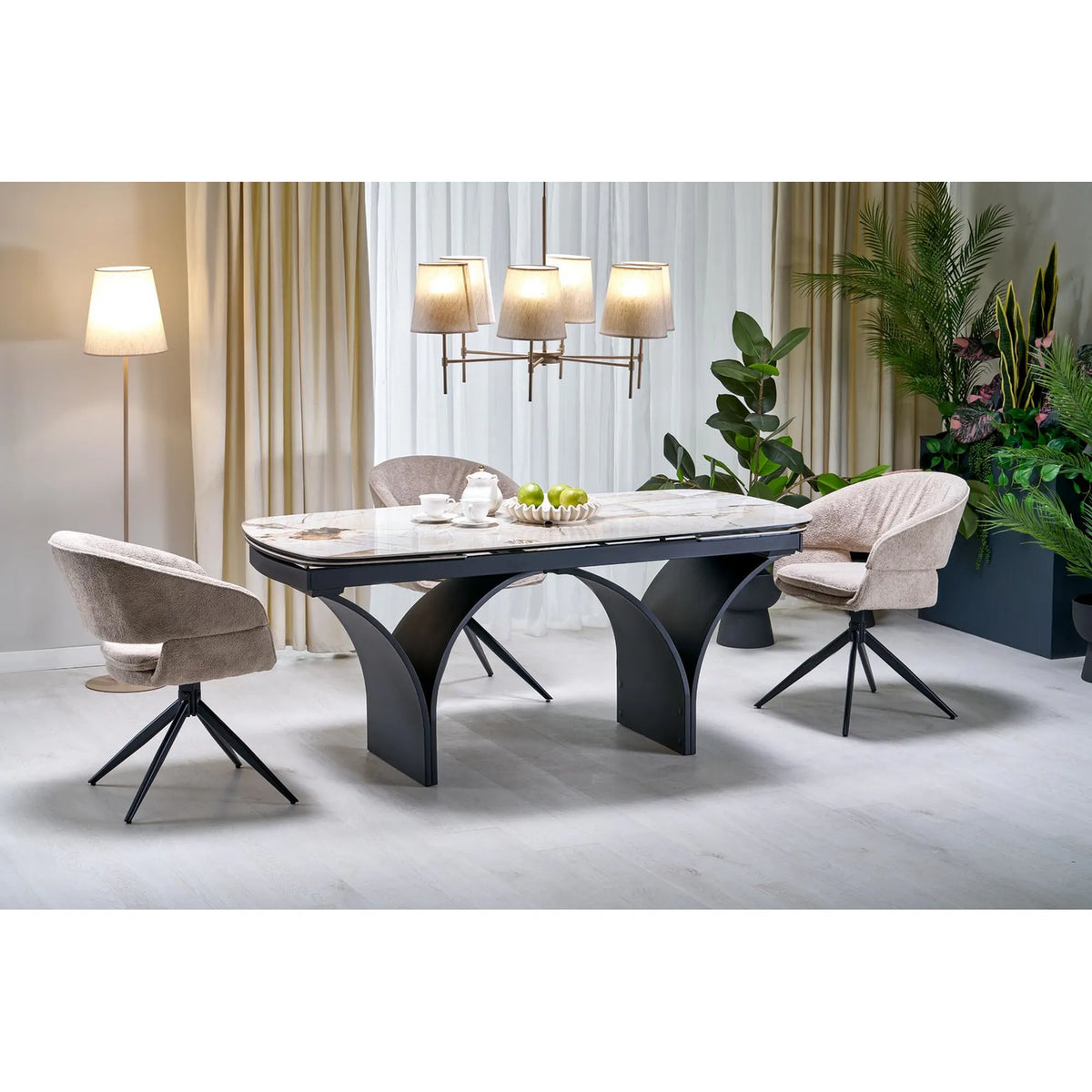 Scaun rotativ K602, cappuccino/negru, stofa/metal, 57x62x82 cm