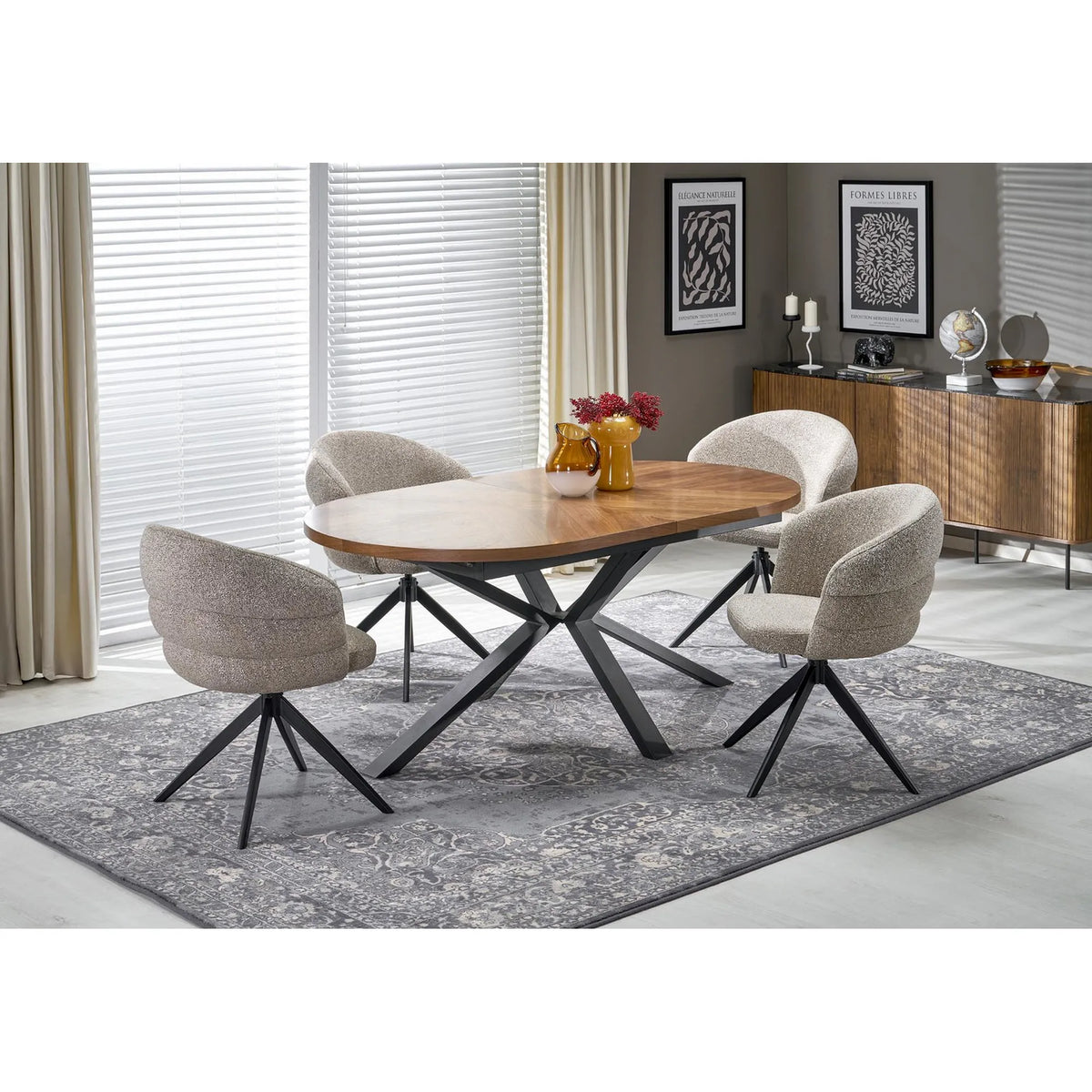 Scaun rotativ K604, bej/negru, stofa/metal, 65x62x85 cm