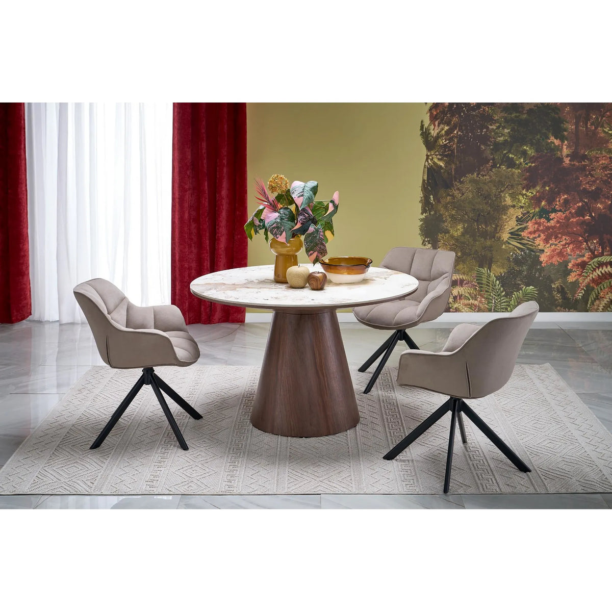 Scaun rotativ K610, bej/negru, stofa catifelata/metal, 65x64x79 cm