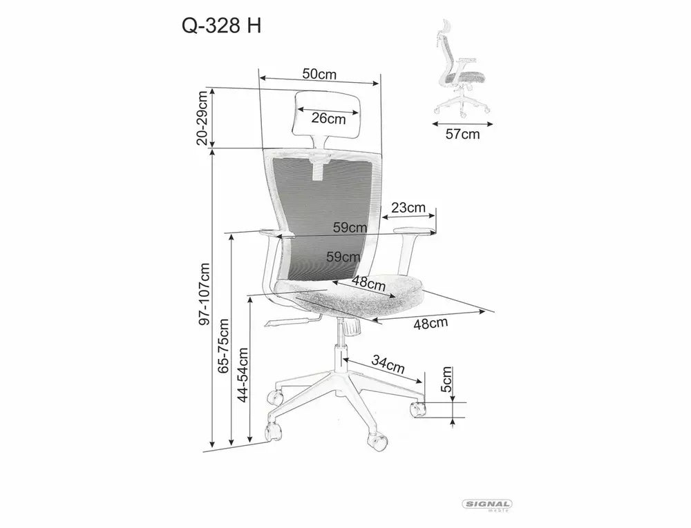 Scaun birou Q-328H, negru/verde, stofa/plasa, 62x48x97/107 cm