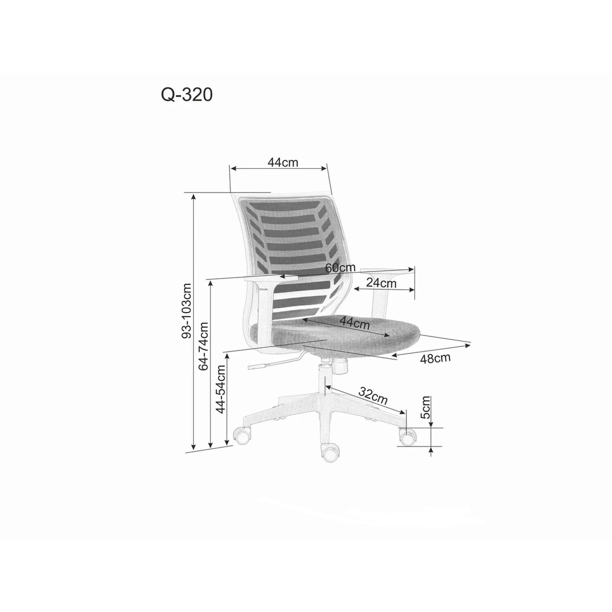 Scaun birou Q-320, roz/gri, stofa/plastic, 60x44x93/103 cm