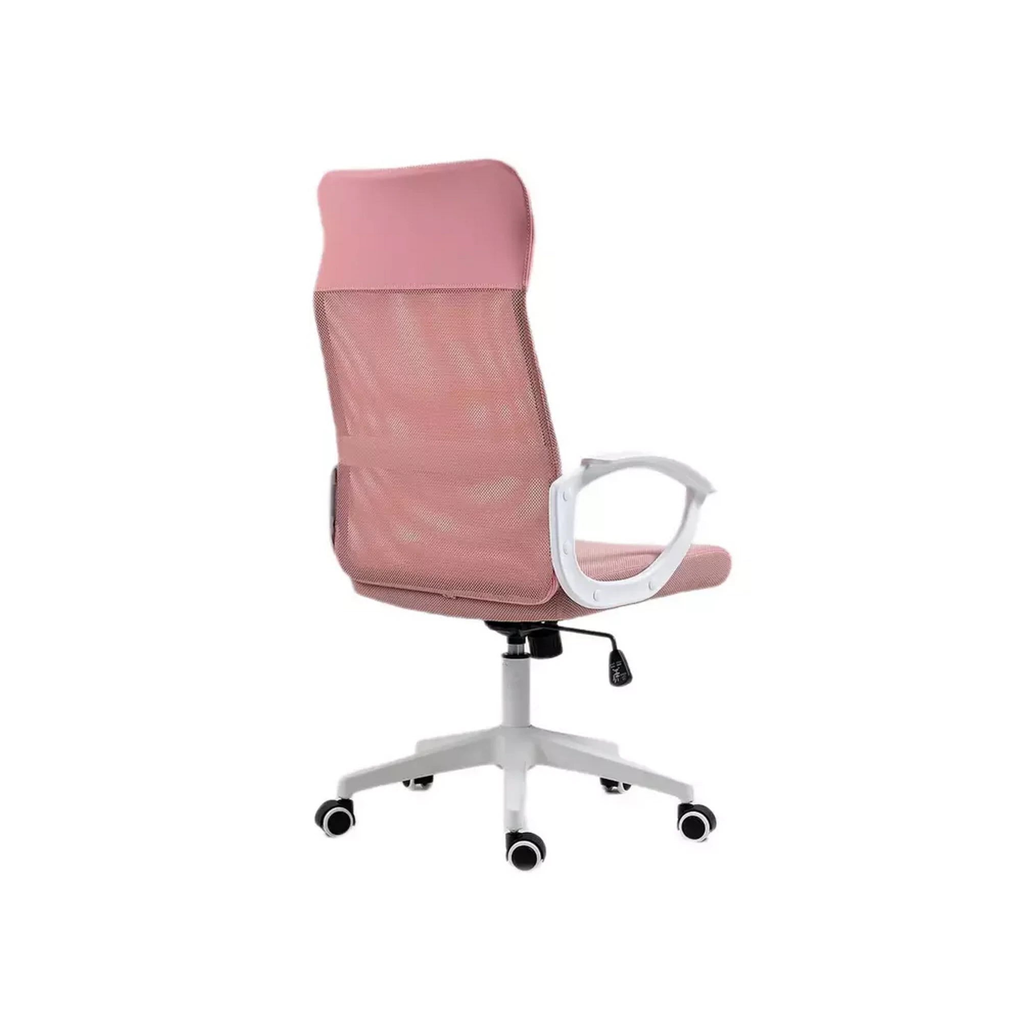 Scaun birou Q-026, roz, piele ecologica/plasa, 59x48x107/117 cm