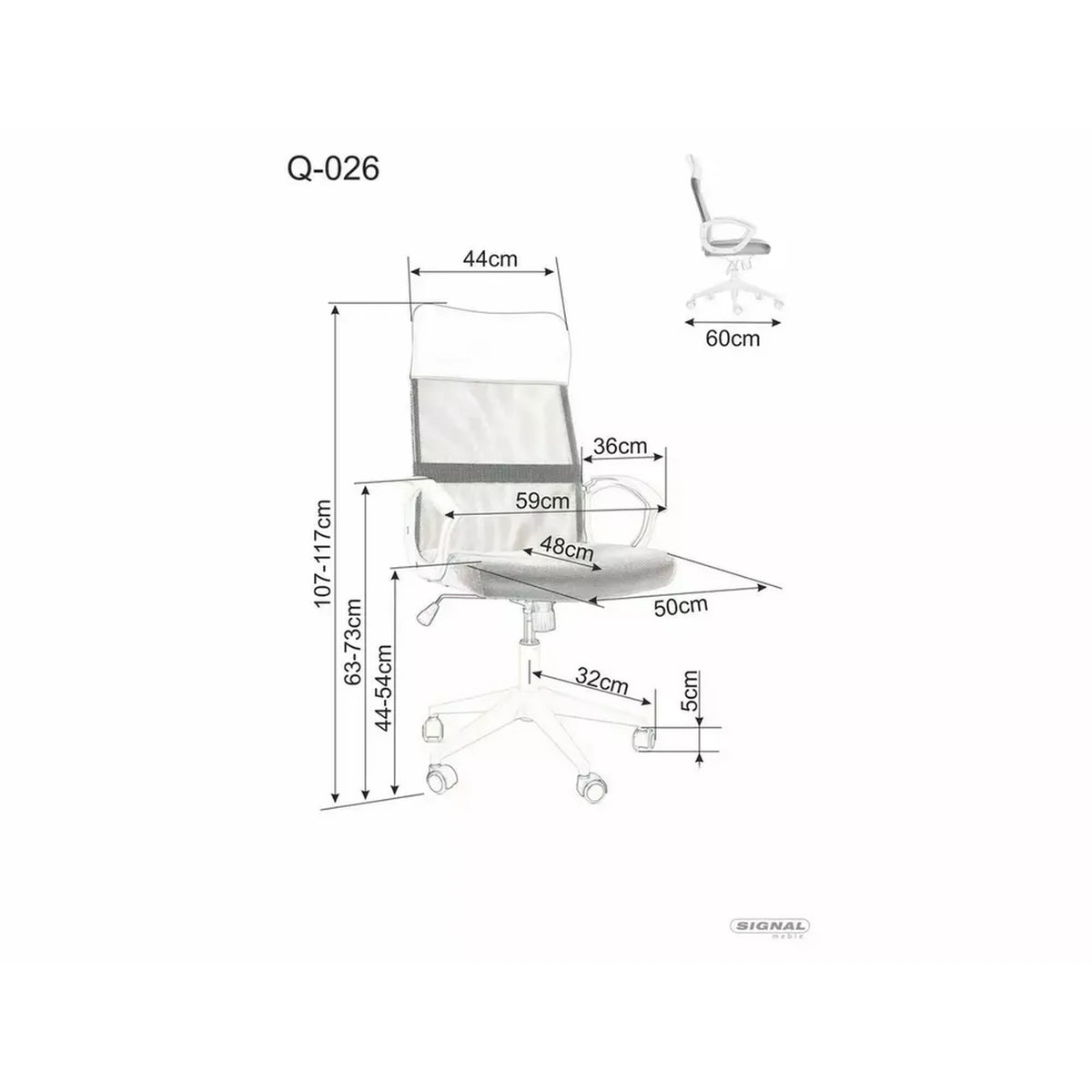 Scaun birou Q-026, roz, piele ecologica/plasa, 59x48x107/117 cm