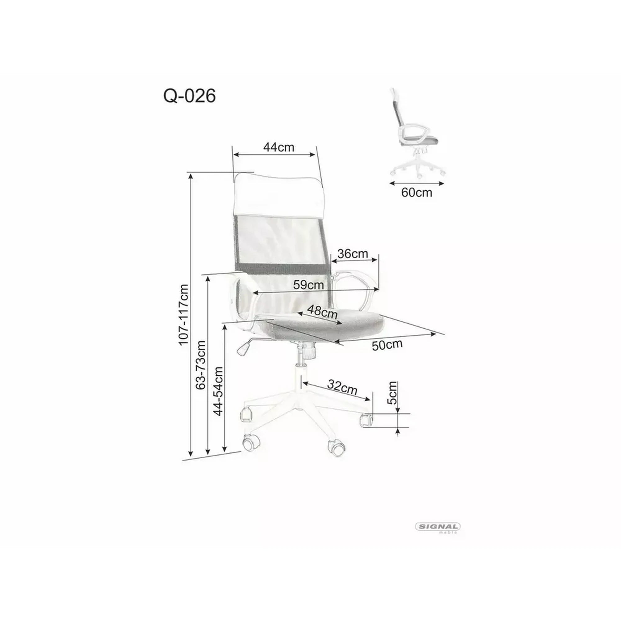 Scaun birou Q-026, roz, piele ecologica/plasa, 59x48x107/117 cm