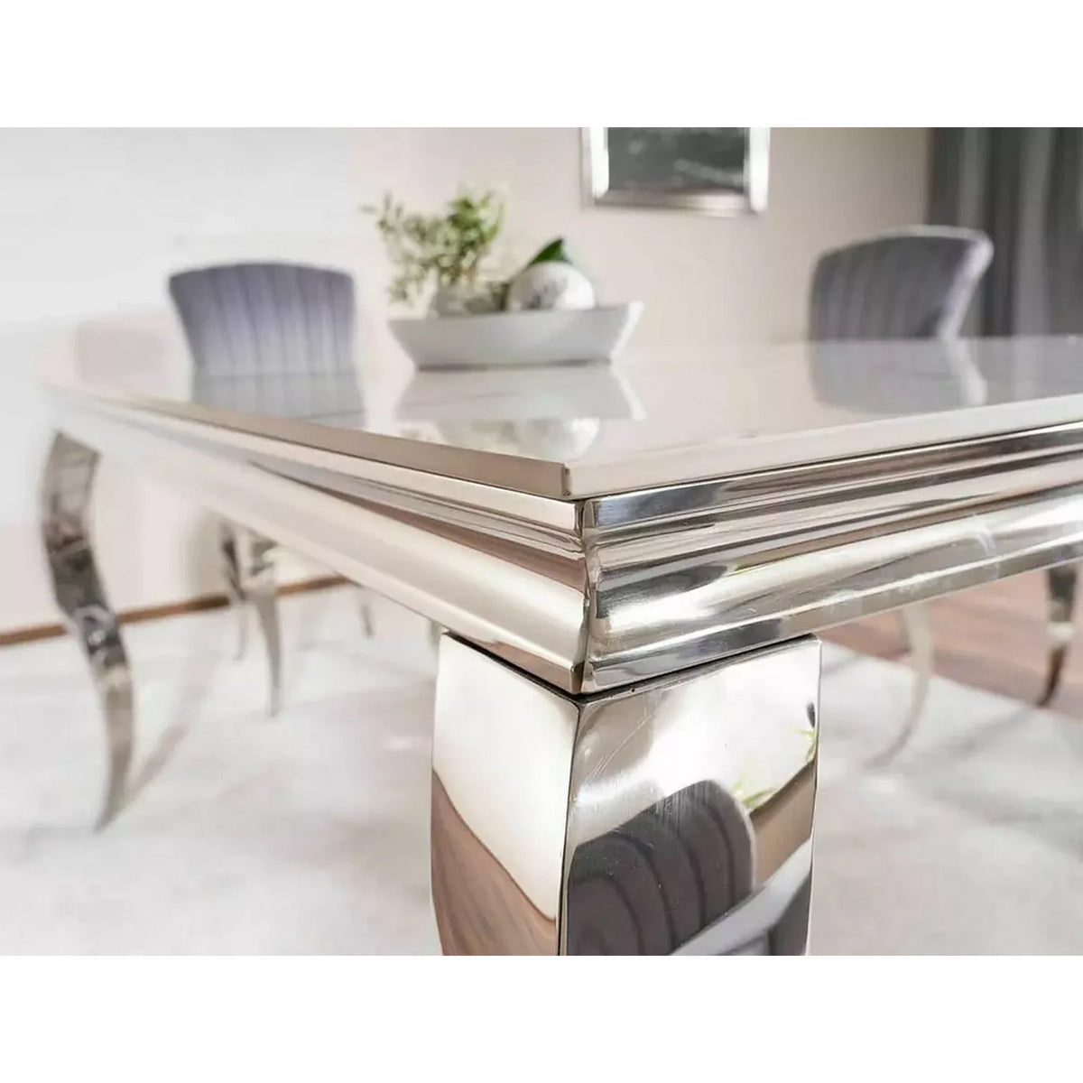 Masa PRINCE, alb cu efect de marmura/crom, ceramica/metal, 180x90x75 cm