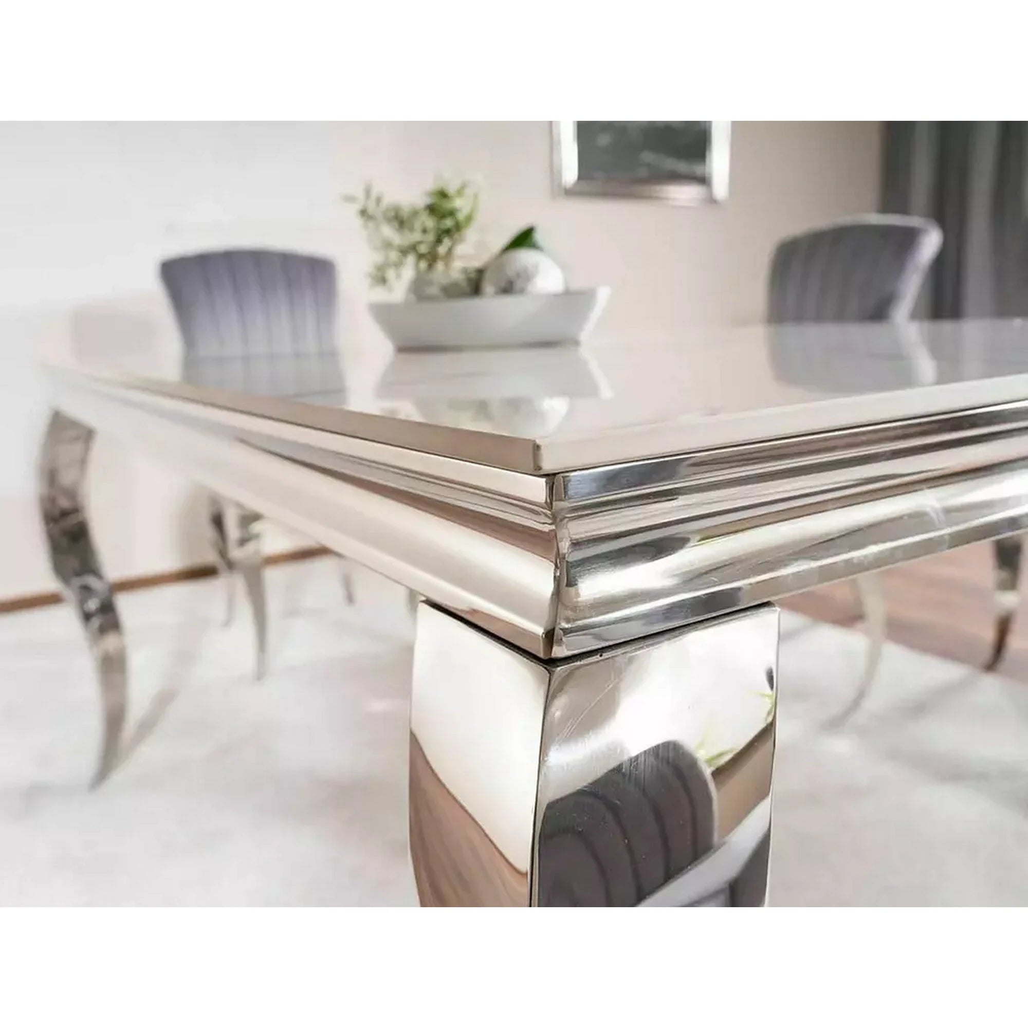 Masa PRINCE, alb cu efect de marmura/crom, ceramica/metal, 180x90x75 cm