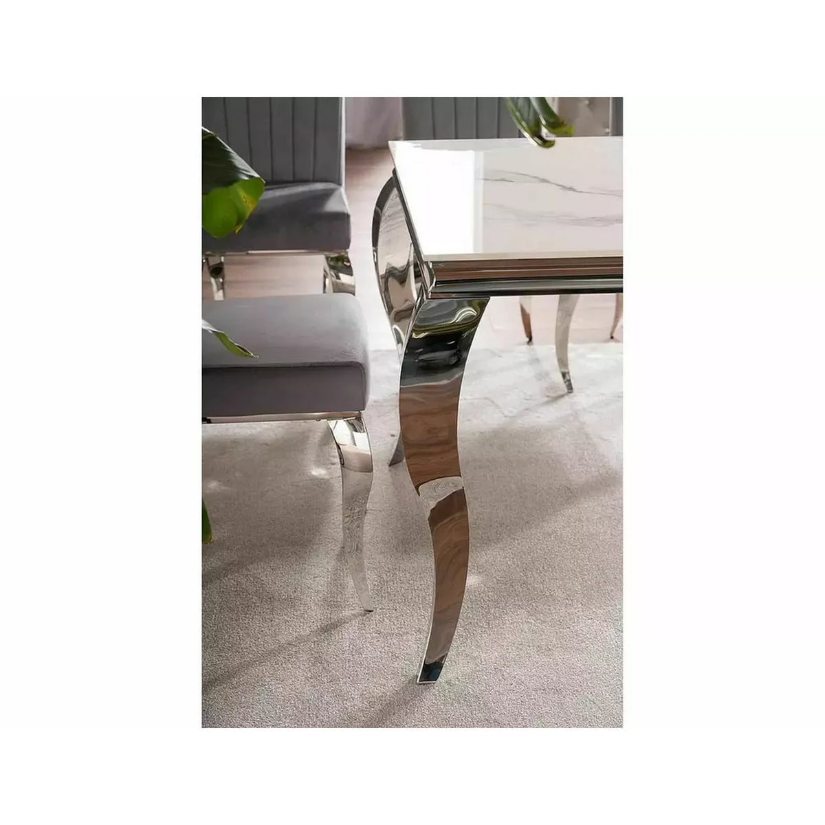 Masa PRINCE, alb cu efect de marmura/crom, ceramica/metal, 180x90x75 cm