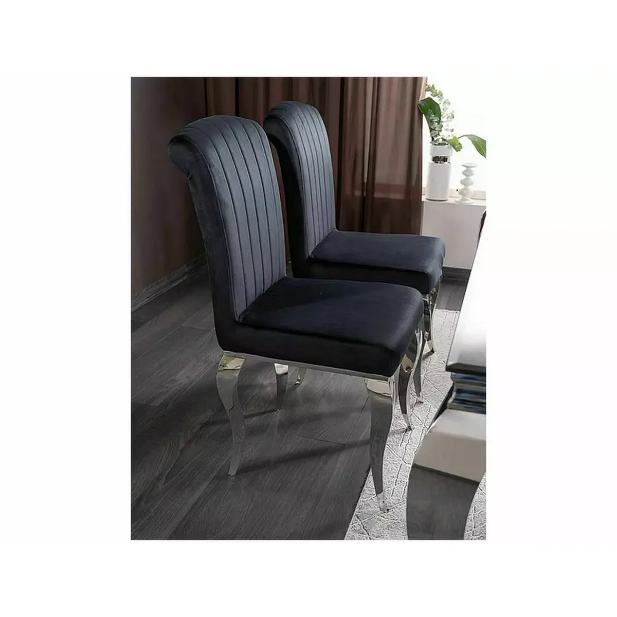 Scaun PRINCE, negru/crom, stofa catifelata/metal, 46x44x100 cm