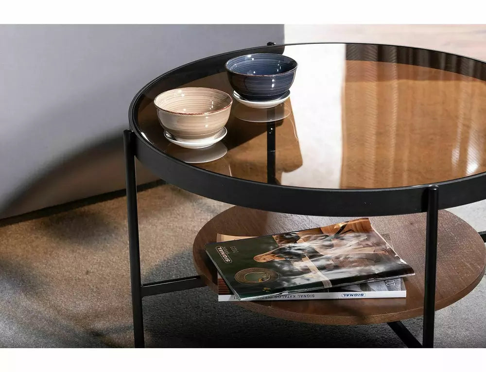 Masuta cafea PRIMA B, nuc/negru, 74x43 cm