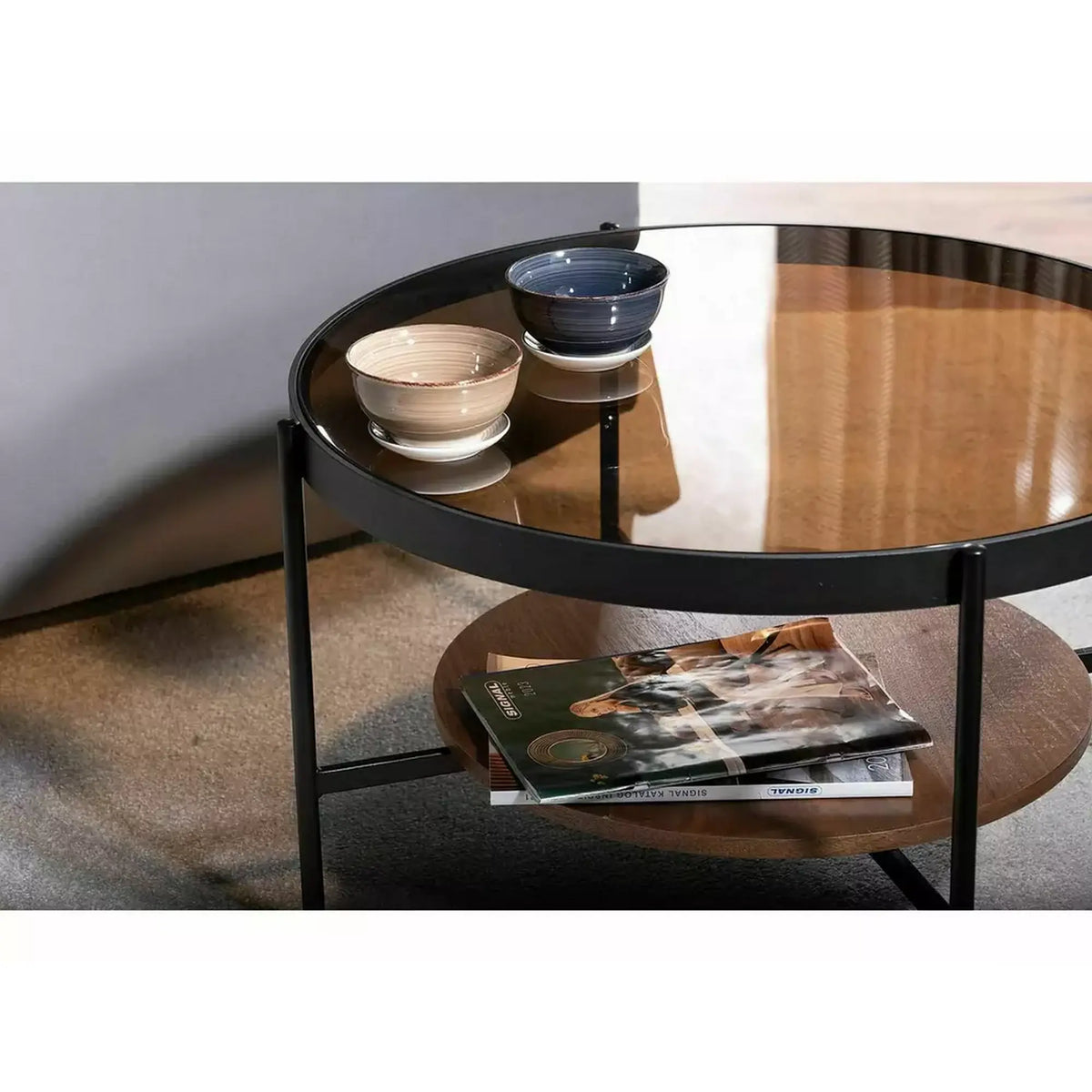 Masuta cafea PRIMA B, nuc/negru, 74x43 cm