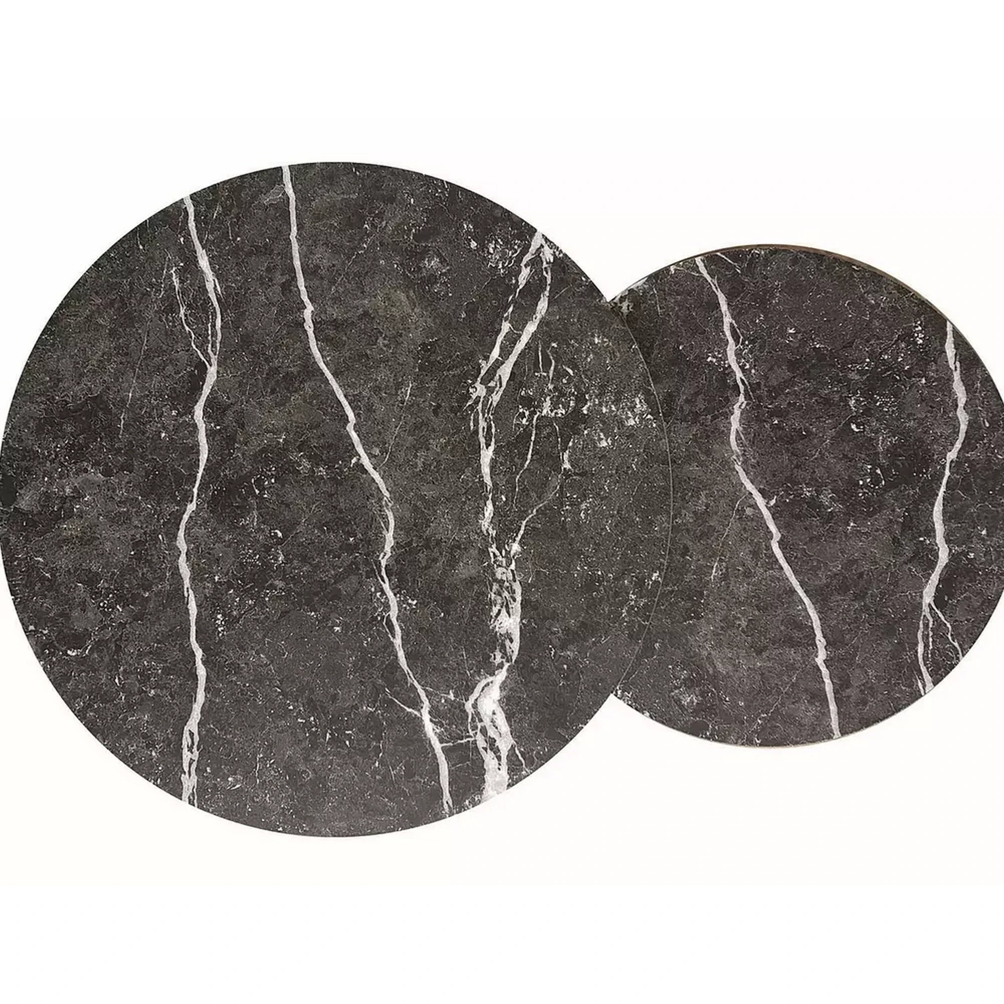 Set 2 masute cafea DION, negru cu efect de marmura/auriu, PAL laminat/metal