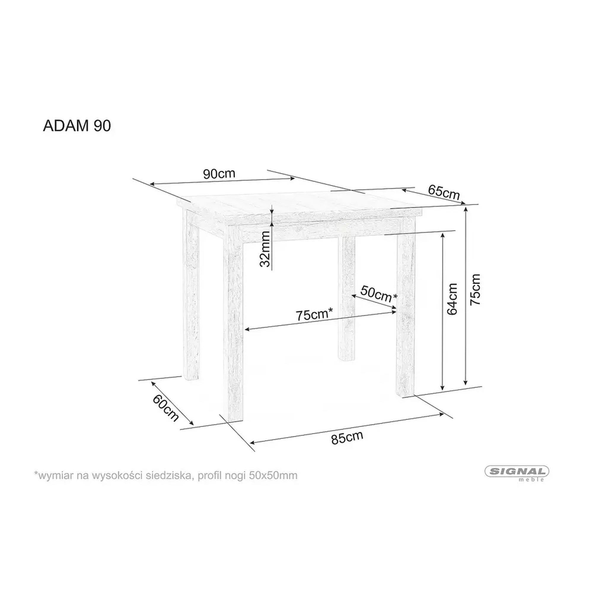 Masa ADAM, stejar artisan/negru, 90x65x75 cm