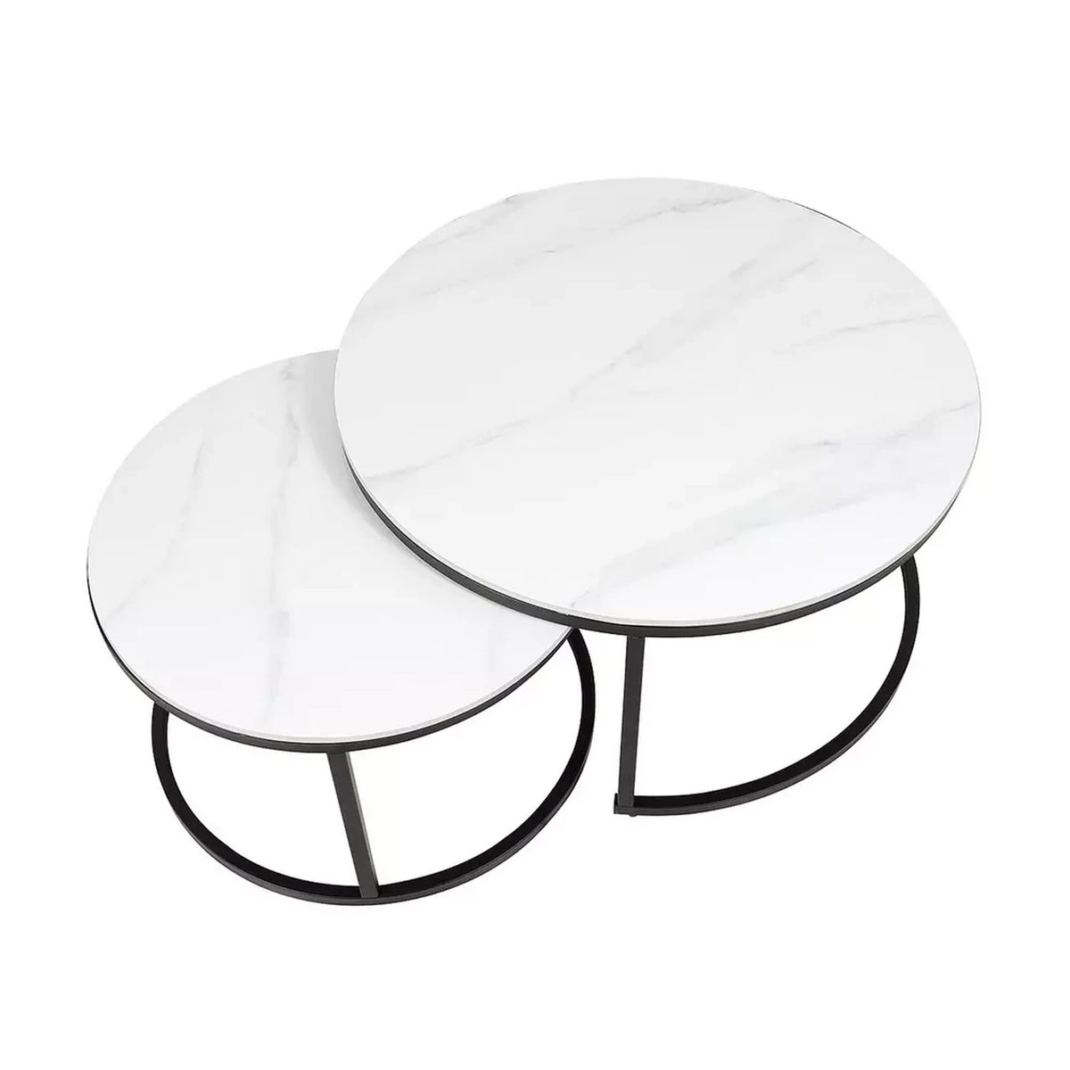 Set 2 masute cafea FERRANTE C, alb/negru, ceramica/metal