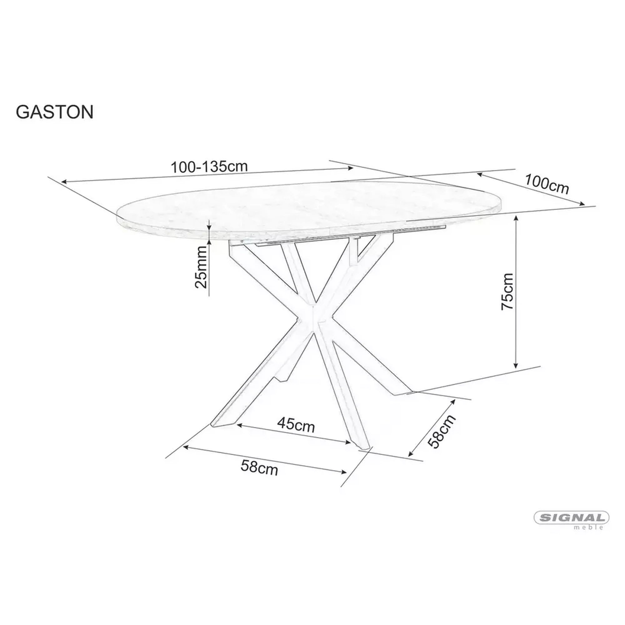 Masa extensibila GASTON, alb/negru, 100/135x100x75 cm