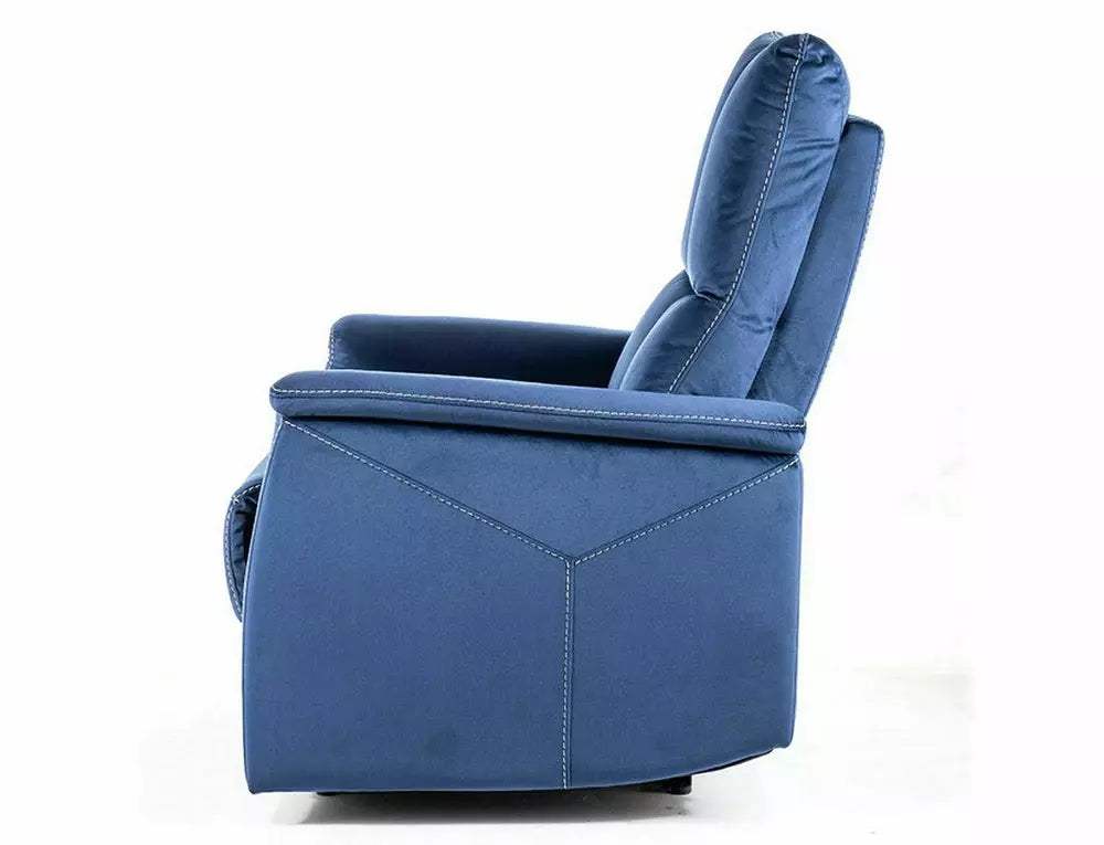 Fotoliu recliner cu functie de masaj NEPTUN M, stofa catifelata albastru - Bluvel 86, 76x94/159x96 cm