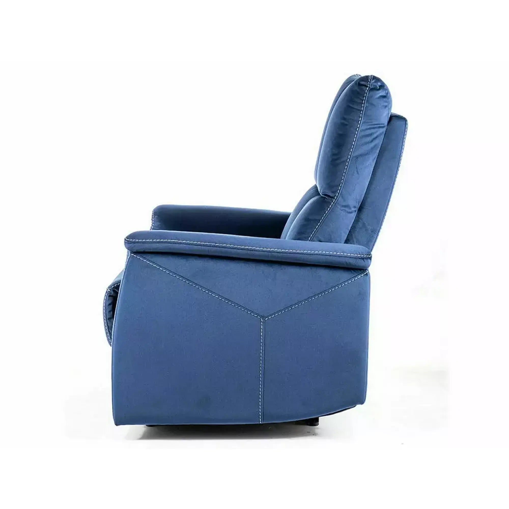 Fotoliu recliner cu functie de masaj NEPTUN M, stofa catifelata albastru - Bluvel 86, 76x94/160x96 cm
