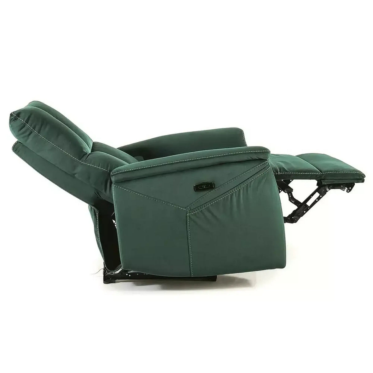 Fotoliu recliner NEPTUN M, verde inchis, stofa catifelata/metal, functie de masaj, 76x94/160x96 cm