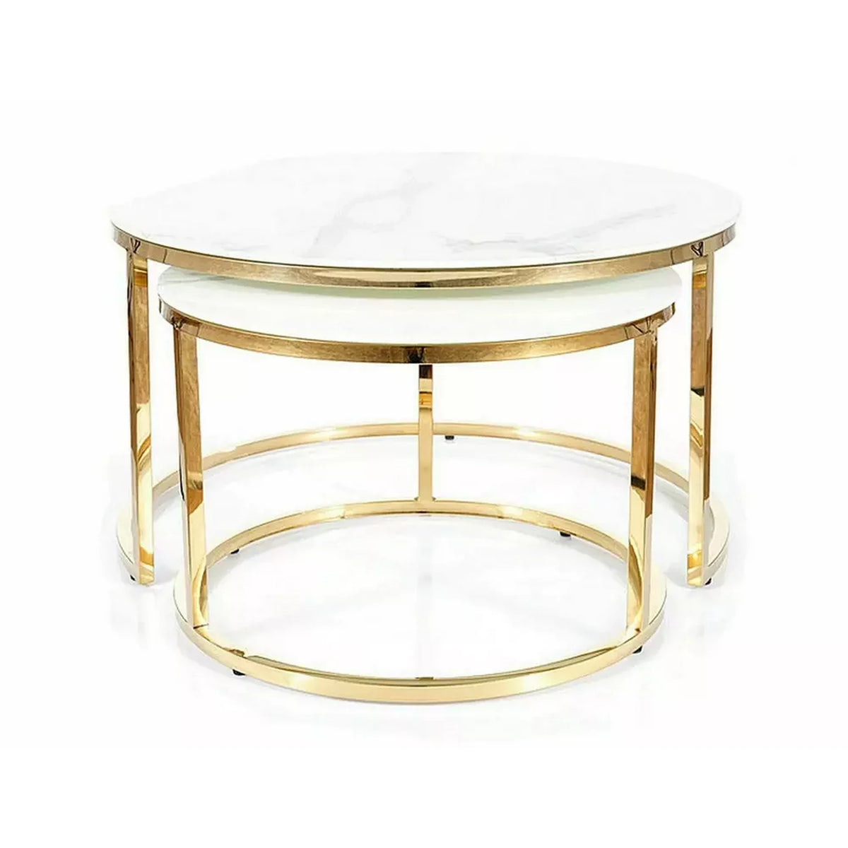 Set 2 masute MUSE, alb cu efect de marmura/auriu, sticla/otel