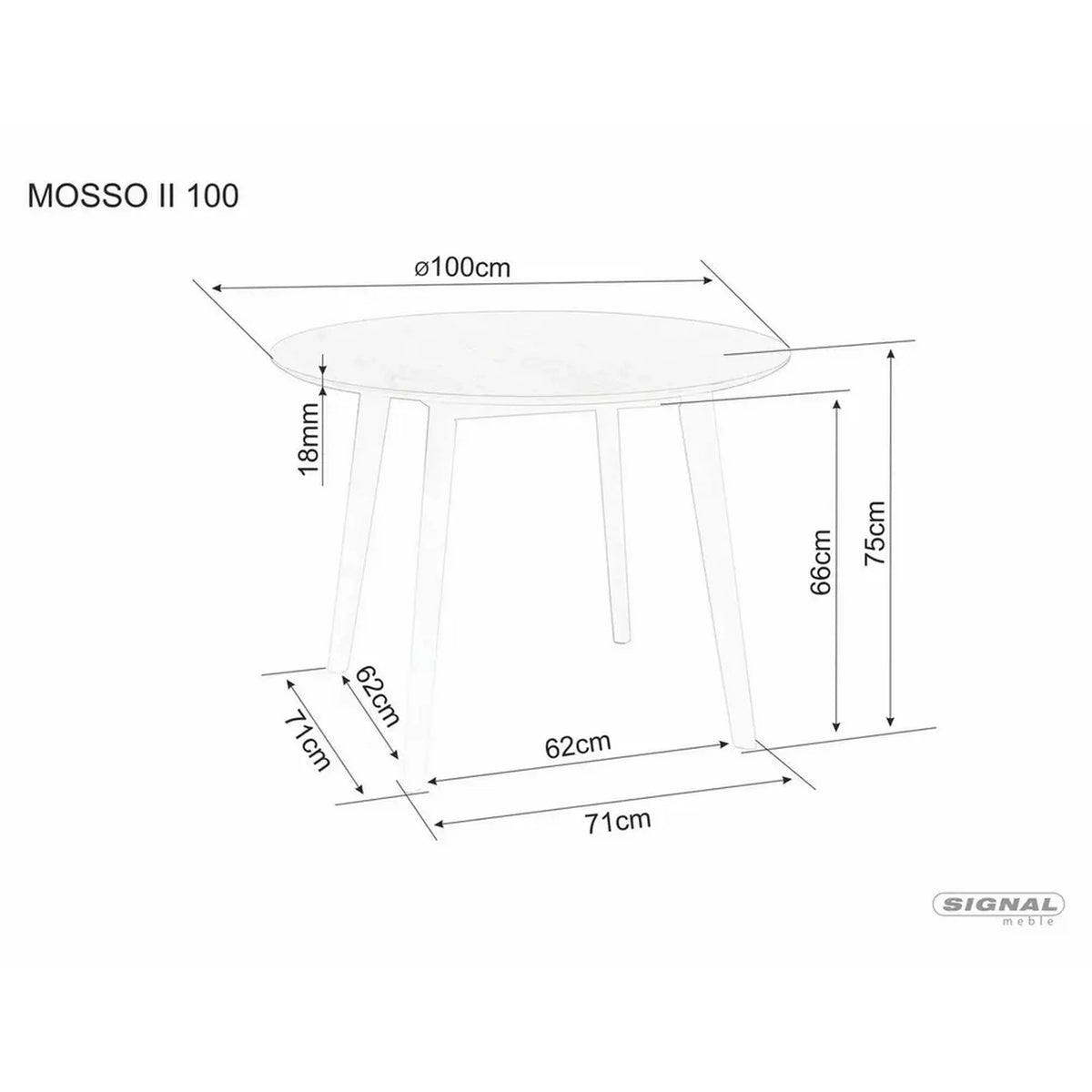 Masa MOSSO II, alb/stejar, 100x100x75 cm