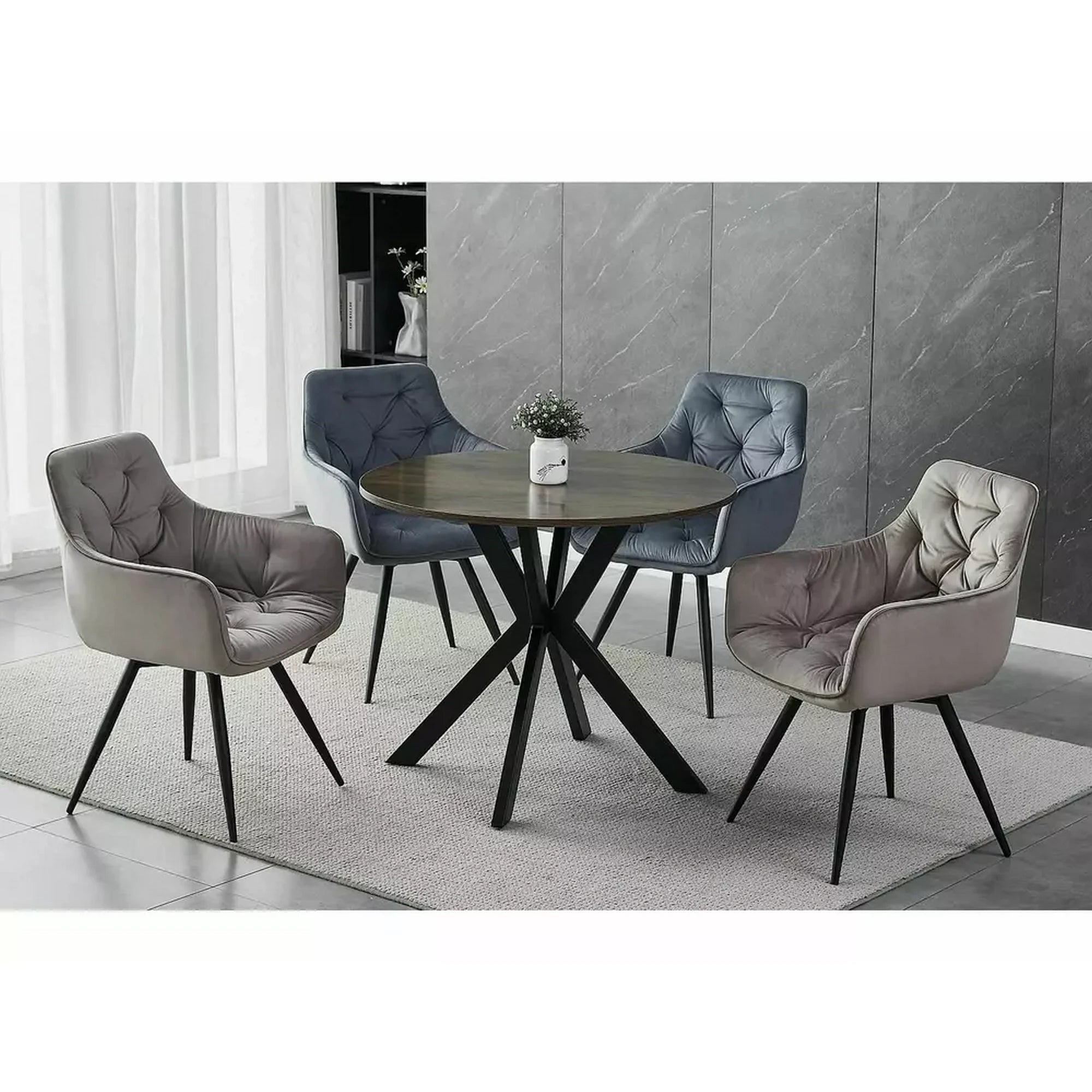 Scaun de sufragerie tapitat MANGO, bej/negru, stofa catifelata/metal, 57x45x83 cm