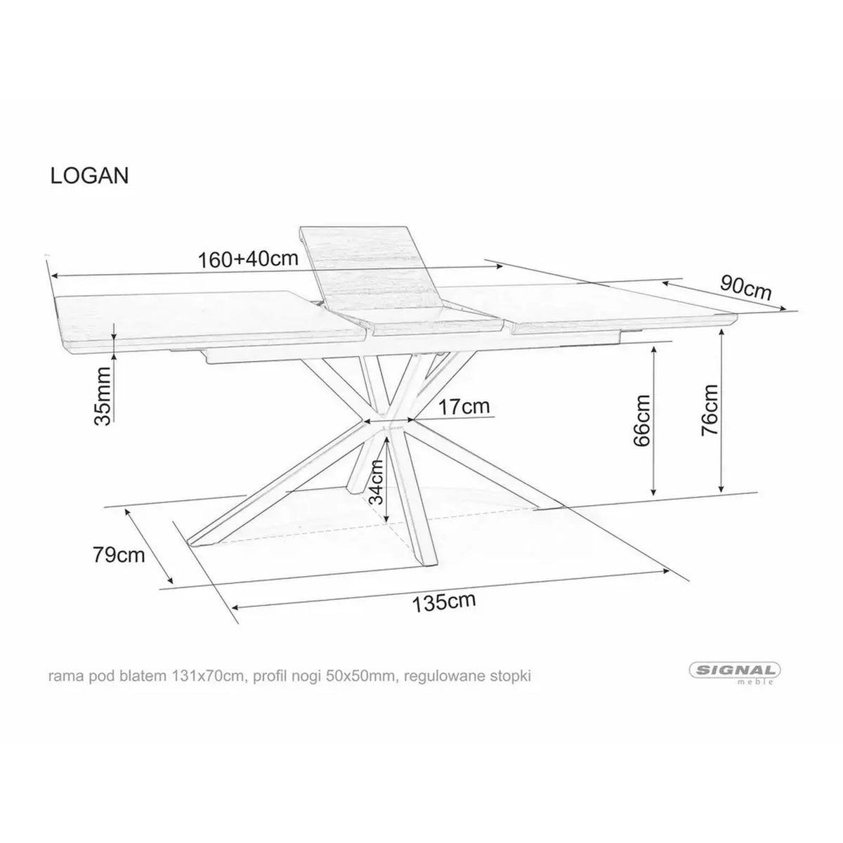 Masa extensibila LOGAN, stejar/negru, 160/200x90x76 cm