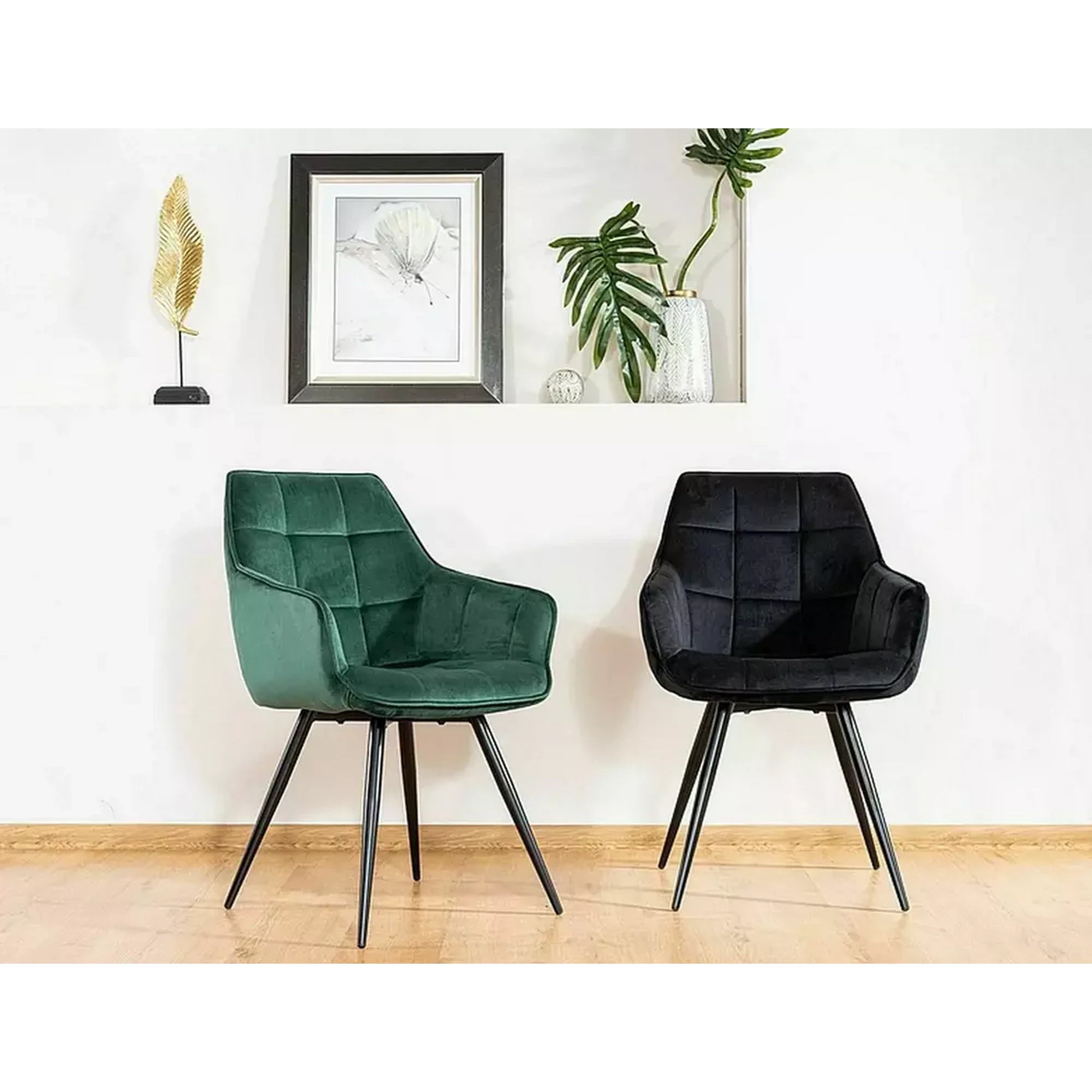 Scaun Lilia, verde/negru, stofa catifelata/metal, 59x45x90 cm