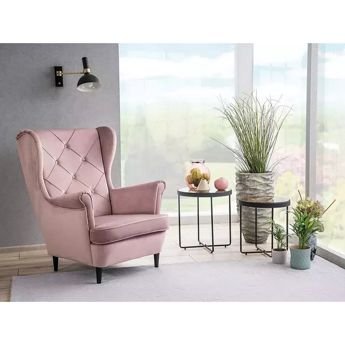 Fotoliu LADY, stofa catifelata roz antic - Bluvel 52, 82x92x101 cm