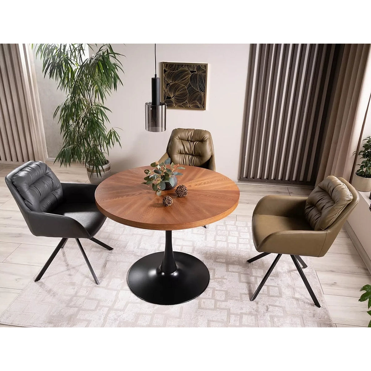Masa rotunda lemn bucatarie AMADEO, nuc/negru, 80x80x76 cm