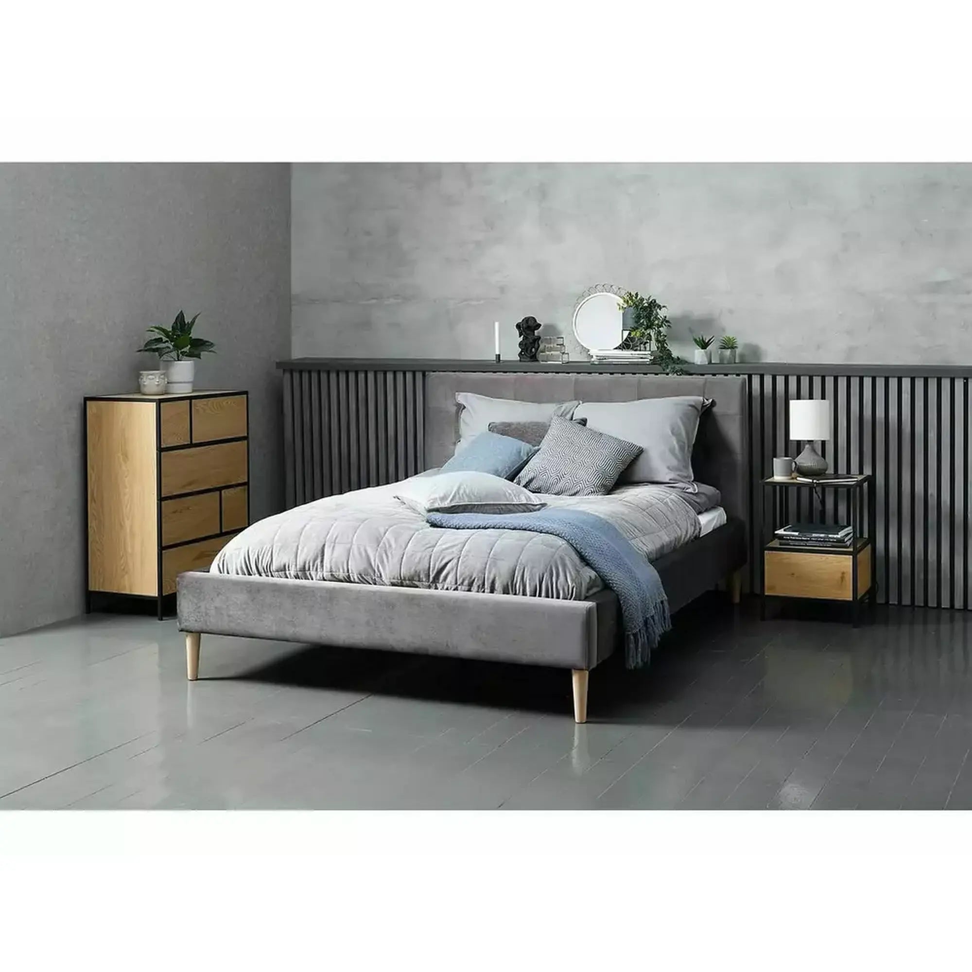 Noptiera GEO S, stejar/negru mat, PAL/metal, 40x40x59 cm